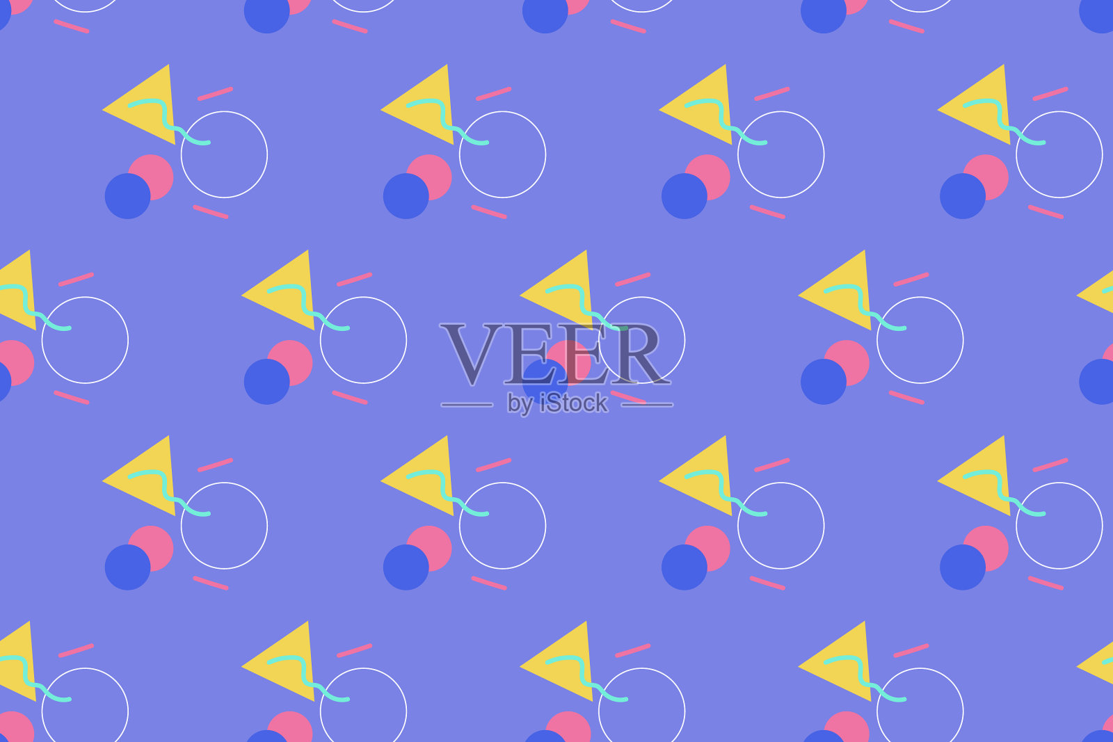 高级矢量|彩色复古风格怀旧背景或复古80年代90年代无缝图案插画图片素材