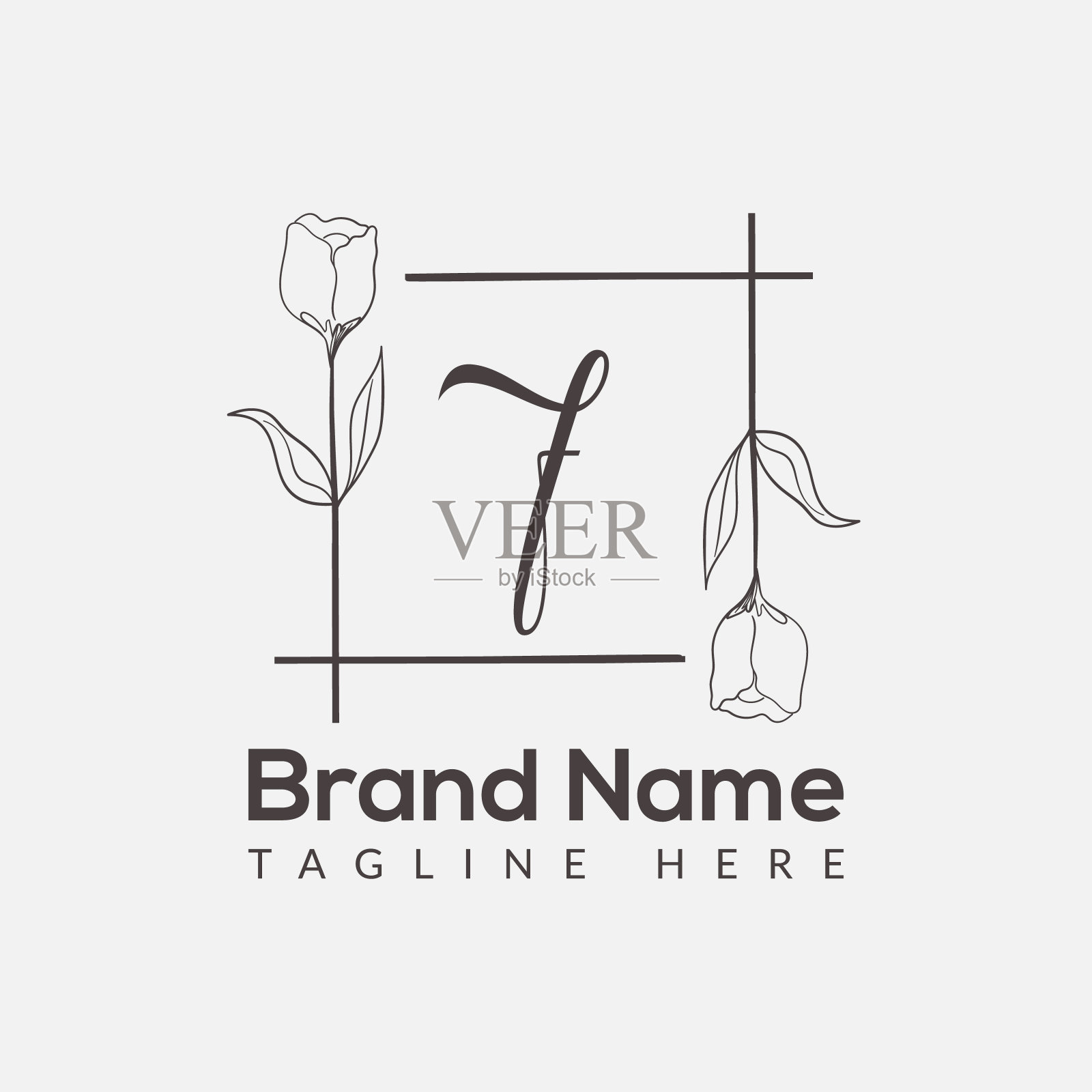 优质字母F标志图标设计。豪华珠宝框架宝石边缘标识。美容，时尚，水疗图标，花卉标志设计插画图片素材