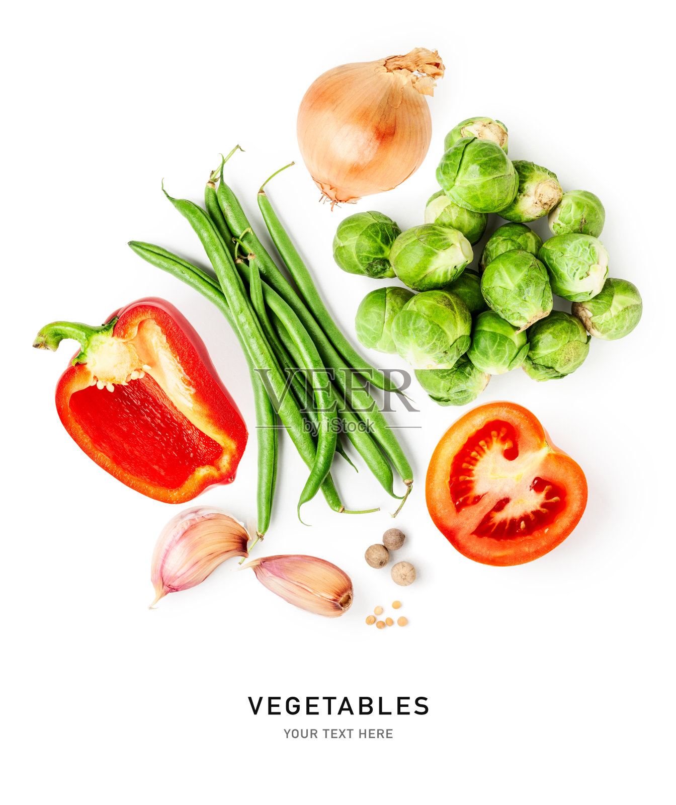 不同的新鲜蔬菜创意布局孤立在白色背景照片摄影图片