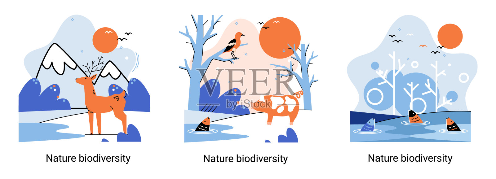 自然界的生物多样性是指地球上生命的环境多样性。拯救野生动物生态系统隐喻插画图片素材