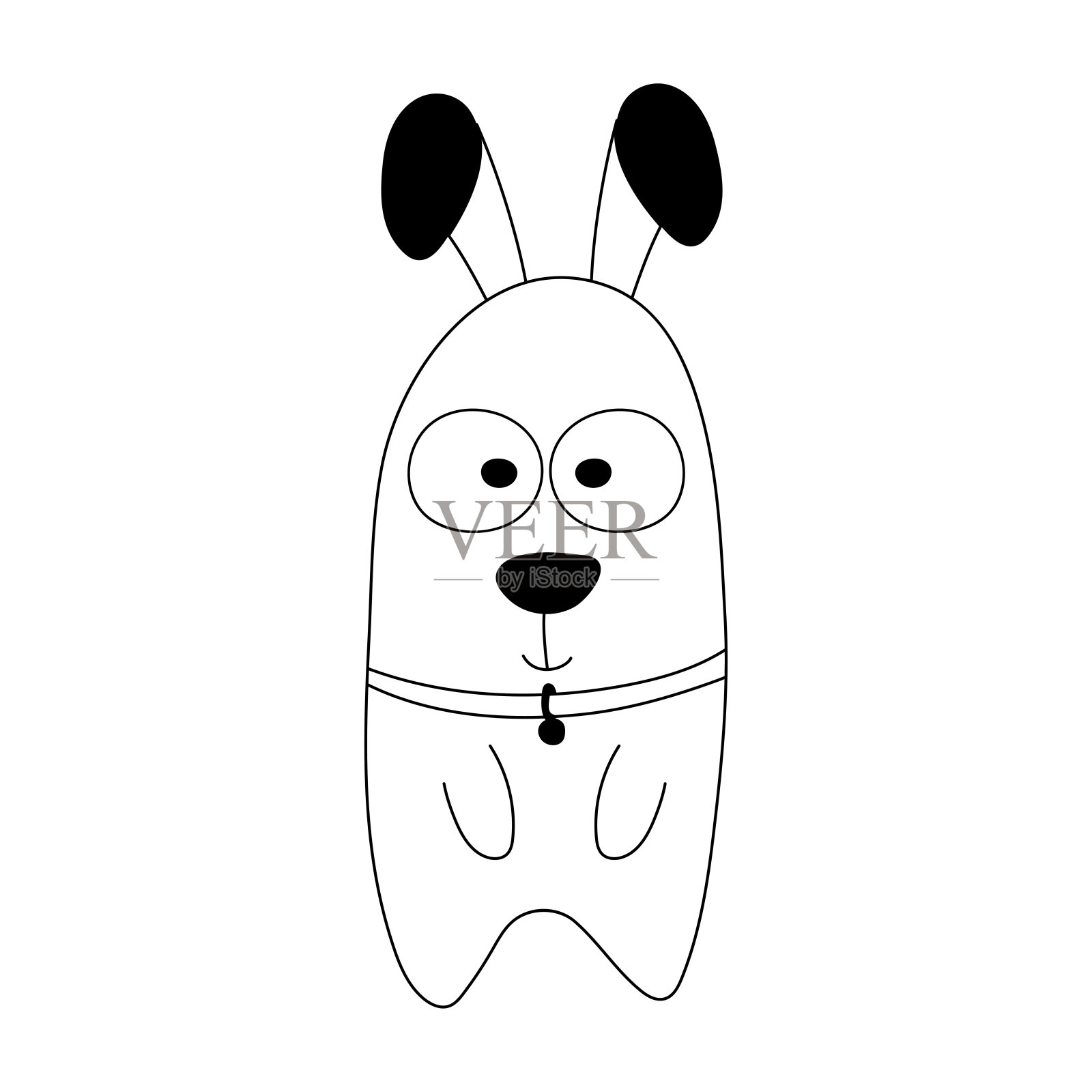 可爱的涂鸦手绘狗。长着大耳朵的小黑狗插画图片素材