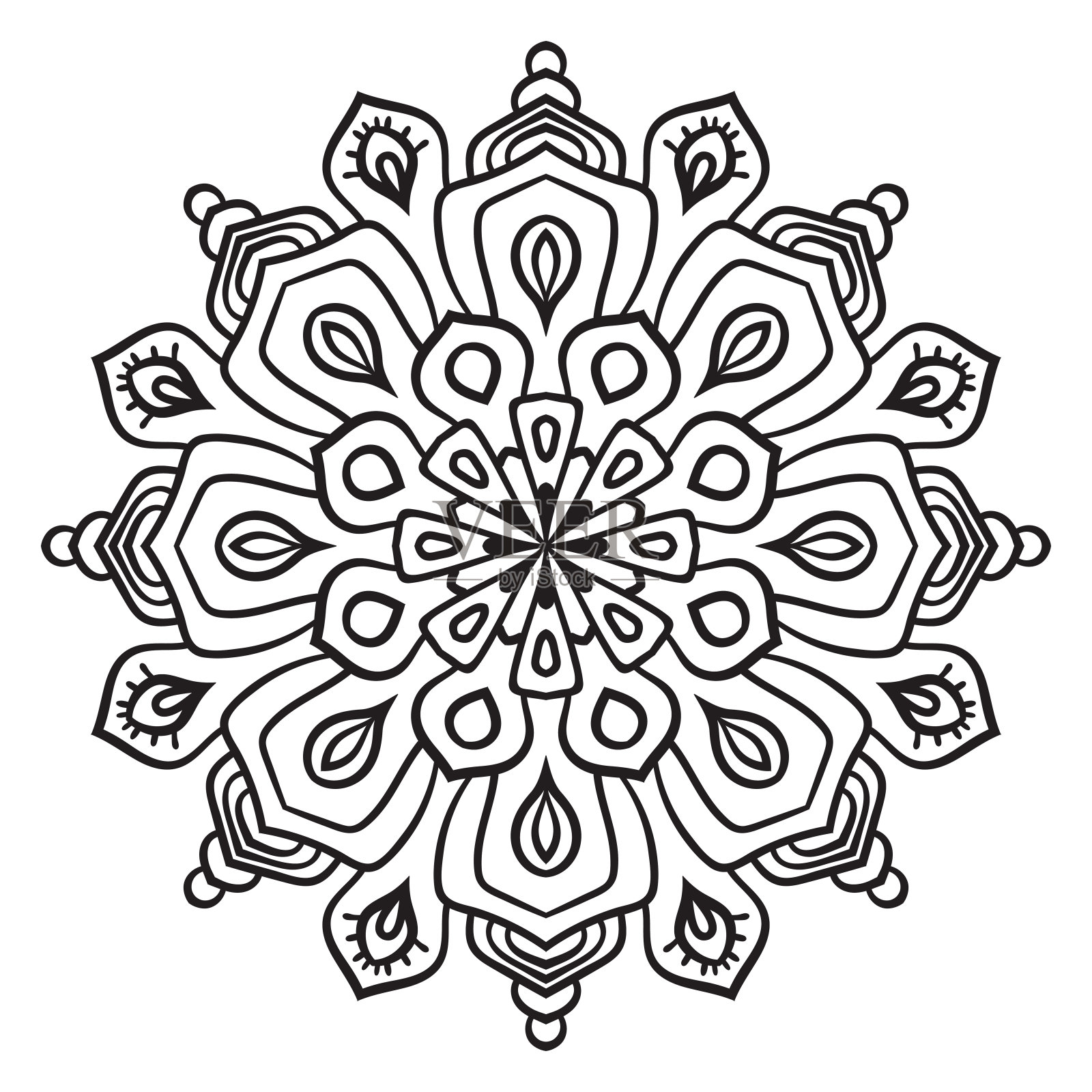 可爱的抽象涂鸦圆形曼陀罗孤立在白色的背景插画图片素材