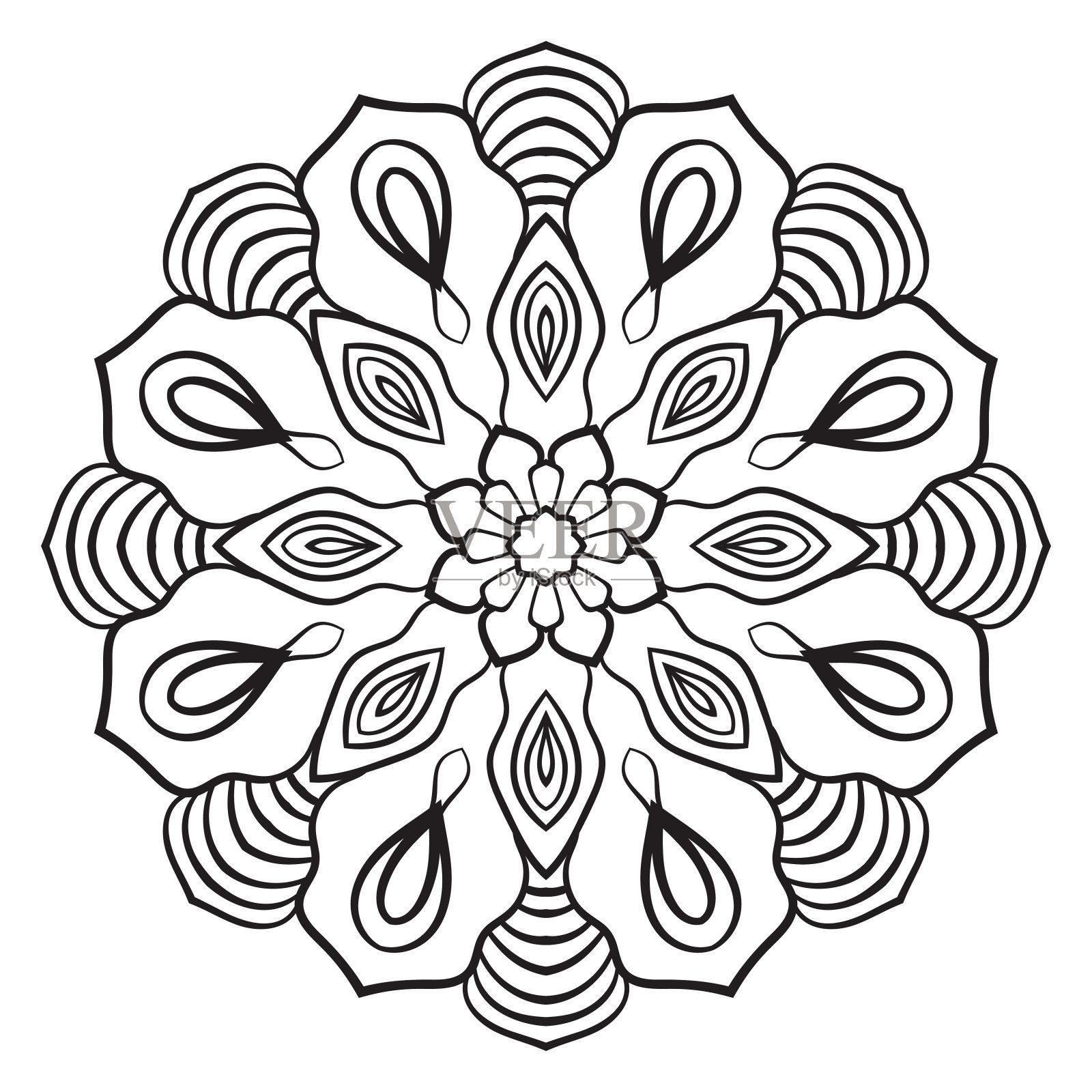 可爱的抽象涂鸦圆形曼陀罗孤立在白色的背景插画图片素材