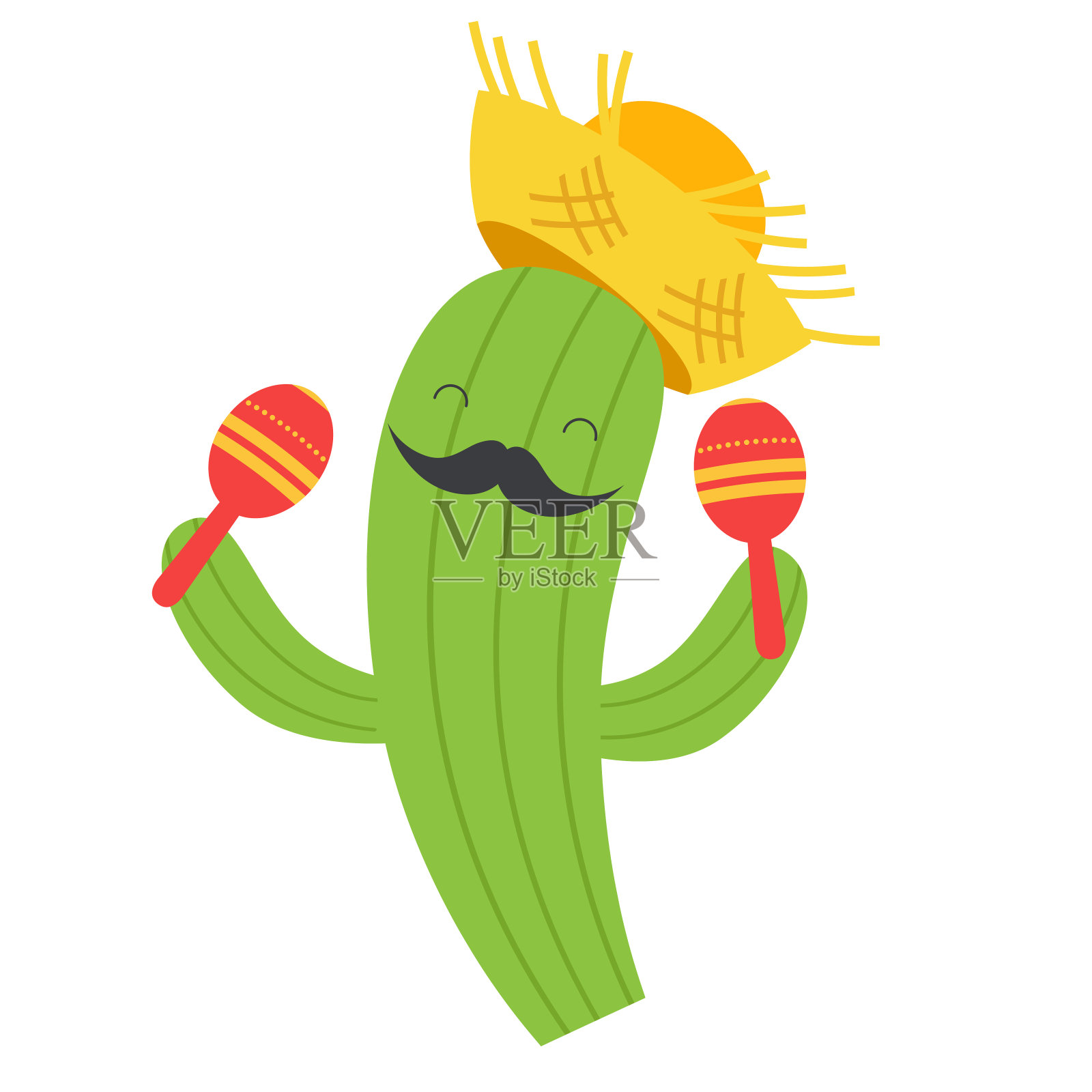 戴着帽子的仙人掌和沙球。矢量插图在平面风格插画图片素材