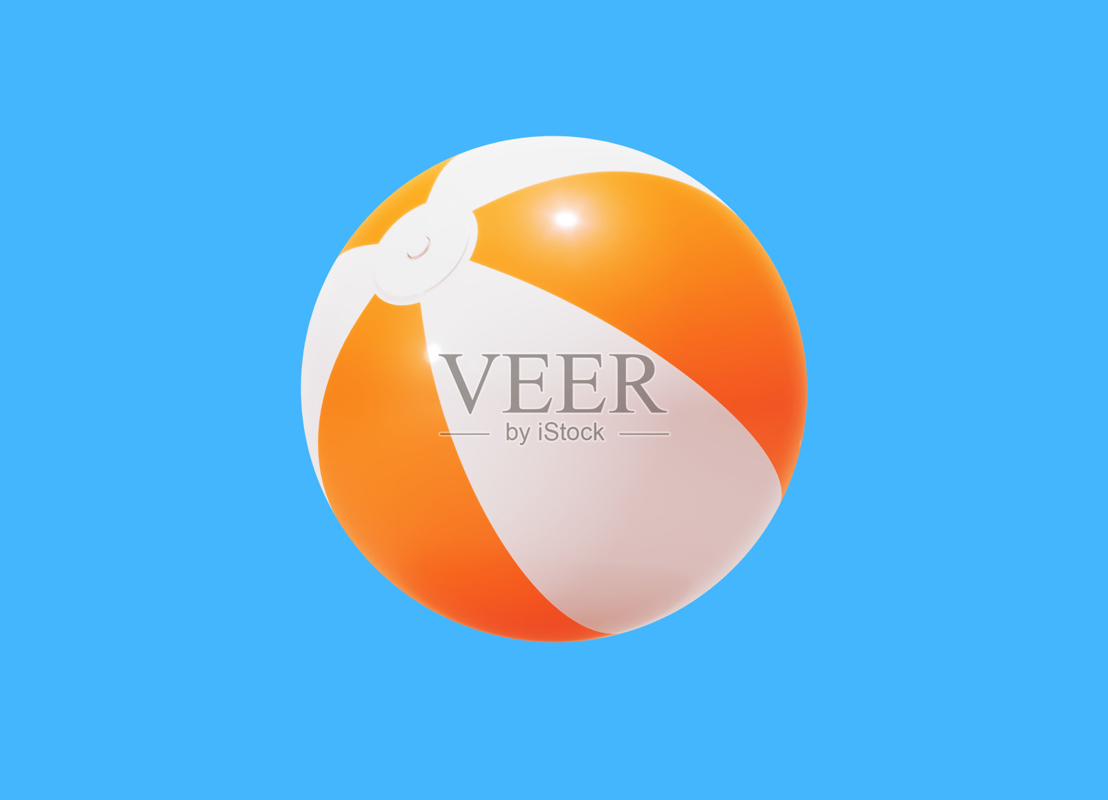 橙色和白色沙滩球在蓝色的背景照片摄影图片