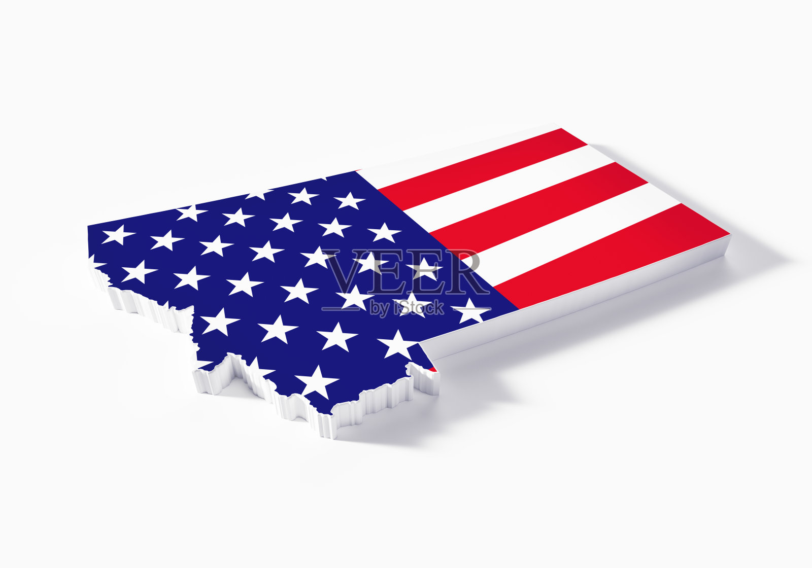 蒙大拿州边界与美国国旗纹理在白色背景照片摄影图片