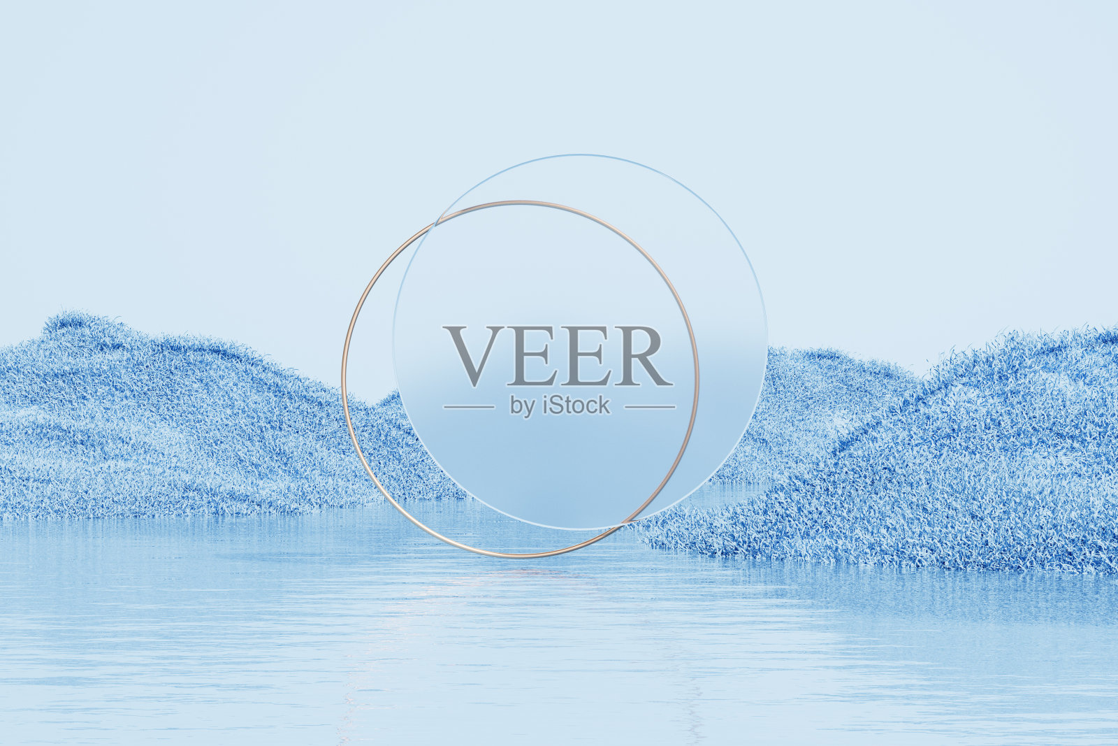 3d渲染玻璃站背景与水照片摄影图片