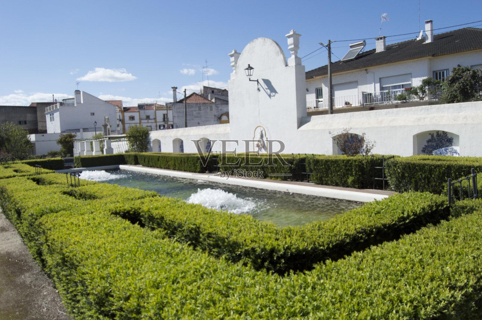 从公共花园的水池中喷出的水照片摄影图片