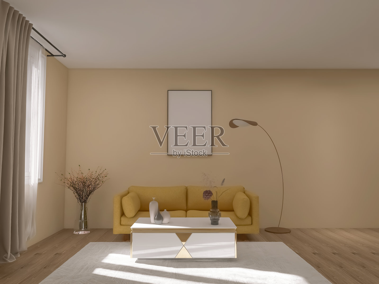 客厅室内3d渲染，3d插图照片摄影图片