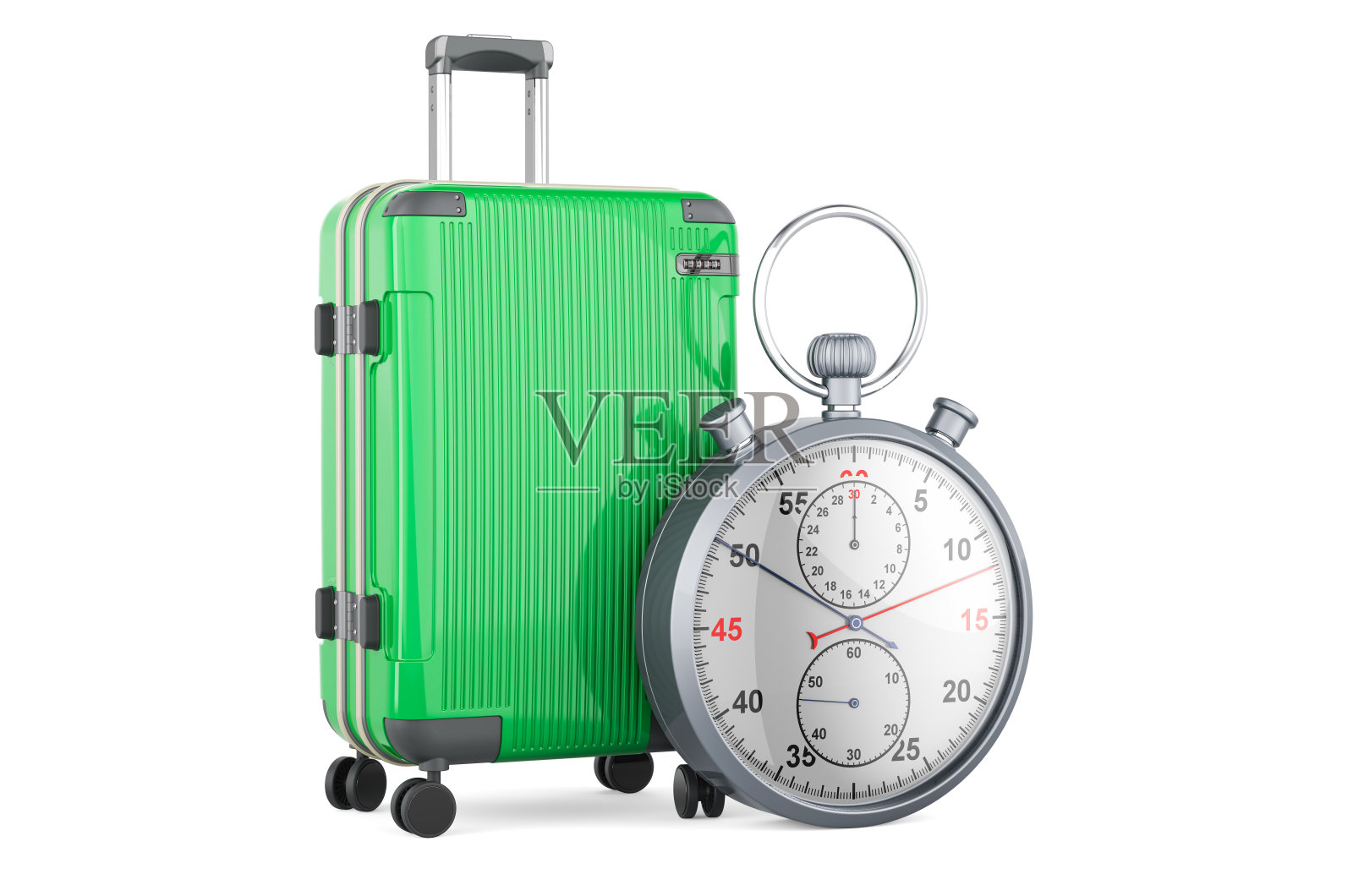带秒表的行李。三维渲染照片摄影图片