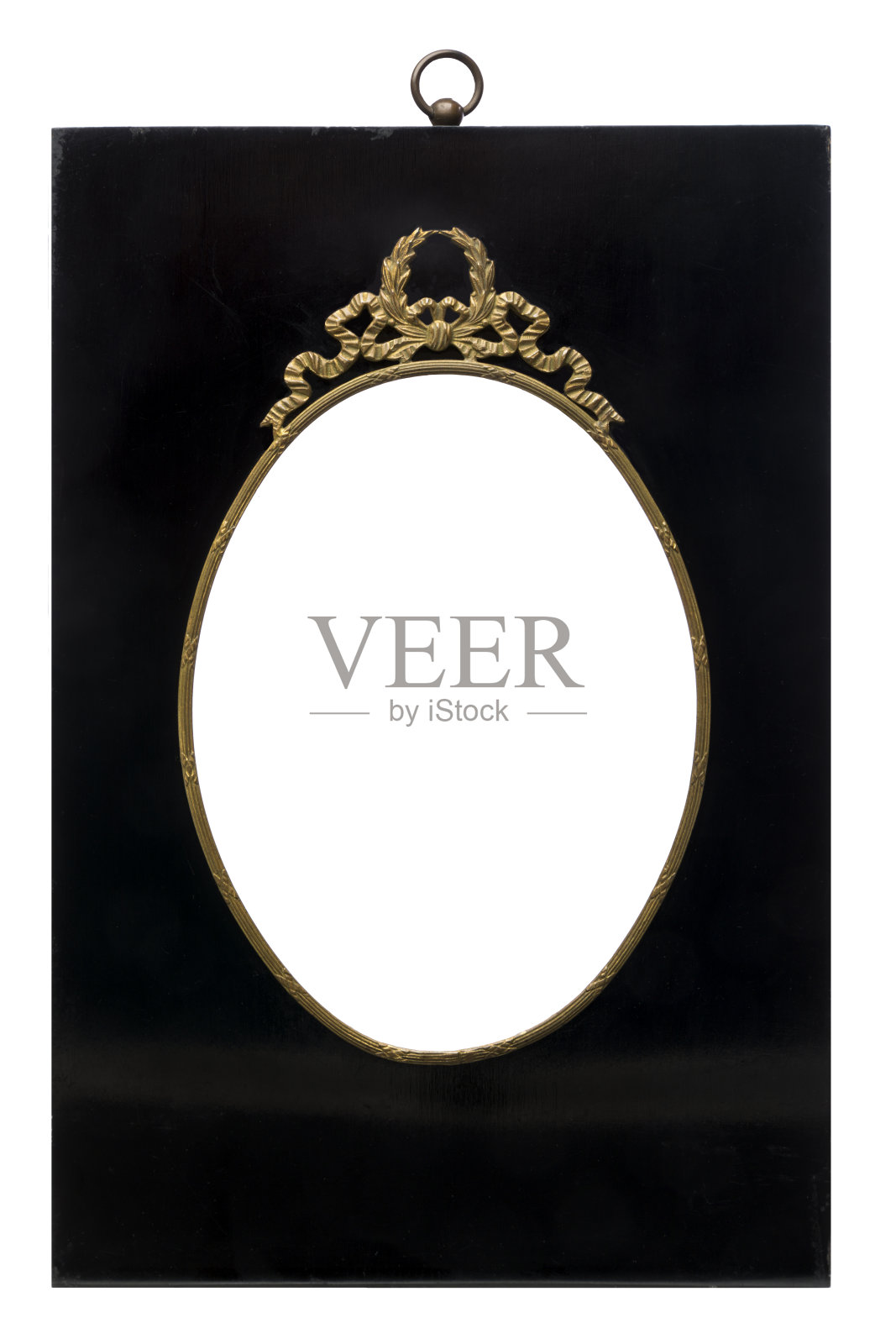 黑色木制相框与黄铜饰品孤立照片摄影图片