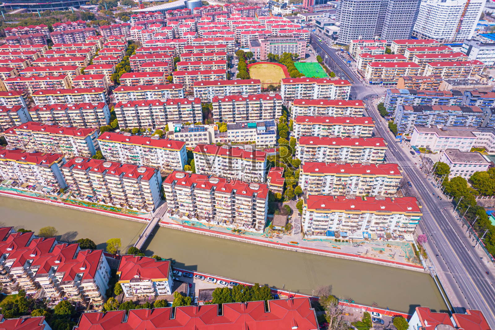 鸟瞰金融区建筑，上海，中国照片摄影图片