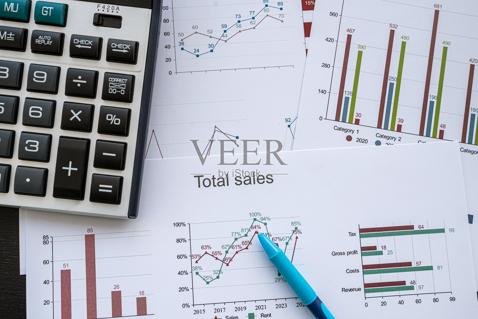 商务文书工作场所用笔和计算器绘制图表照片摄影图片