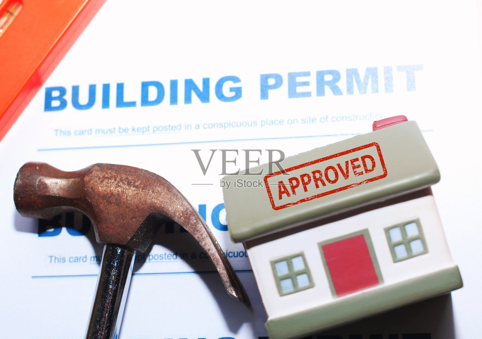 住宅建筑许可概念与批准文本。照片摄影图片