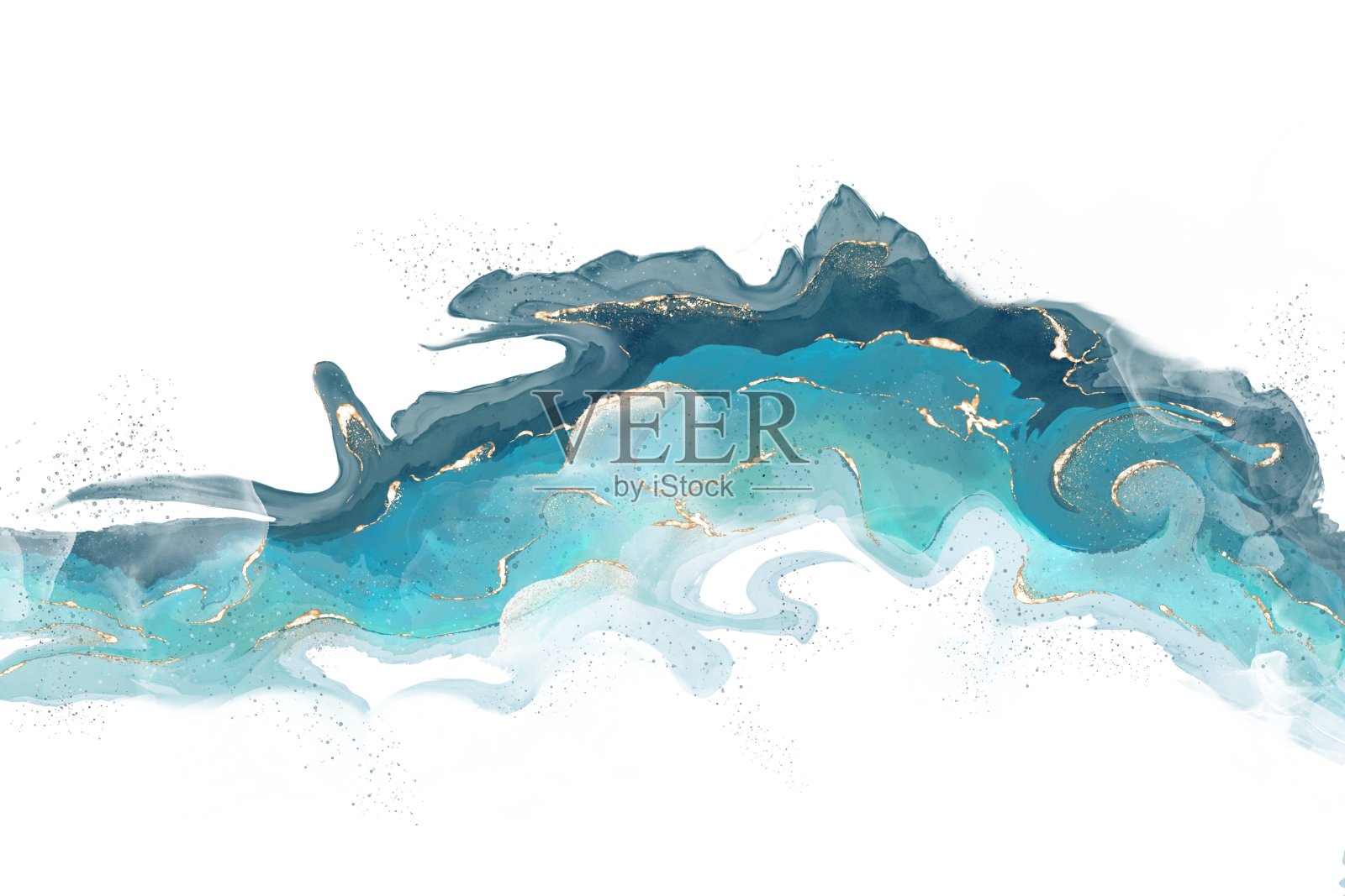 用酒精墨水技术和黄金闪光技术抽象流体照片摄影图片