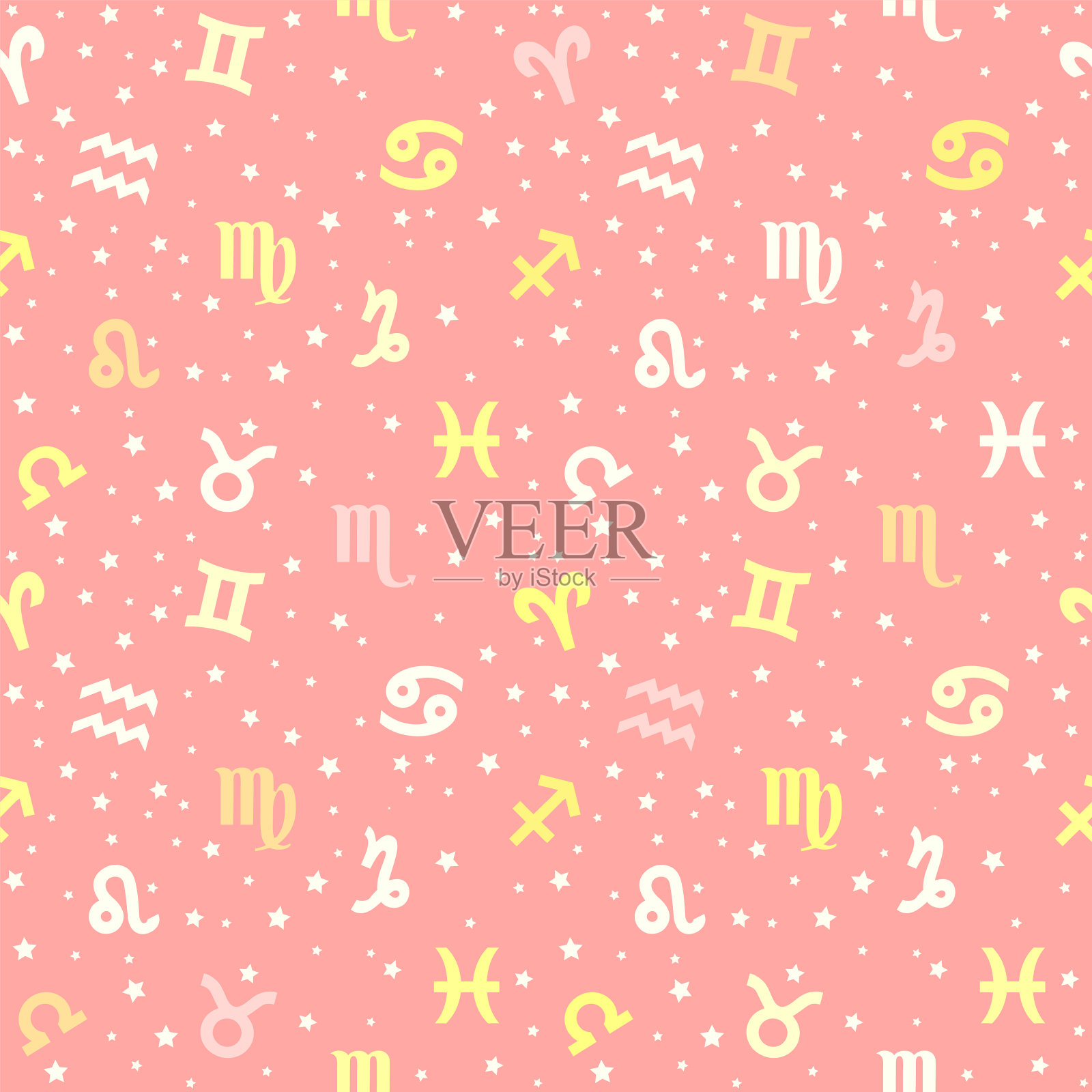 背景与星座的迹象。星座无缝图案与黄道星座插画图片素材