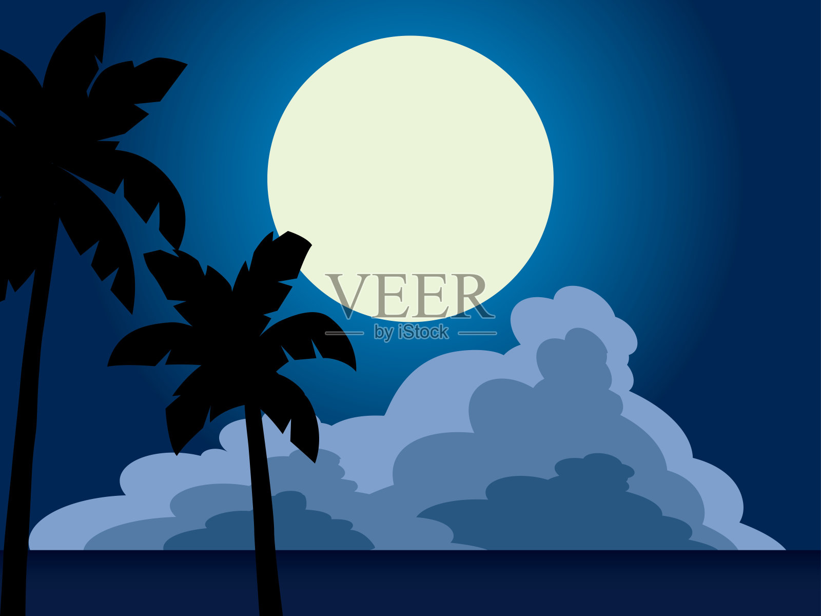 海、月、云、掌1-4插画图片素材