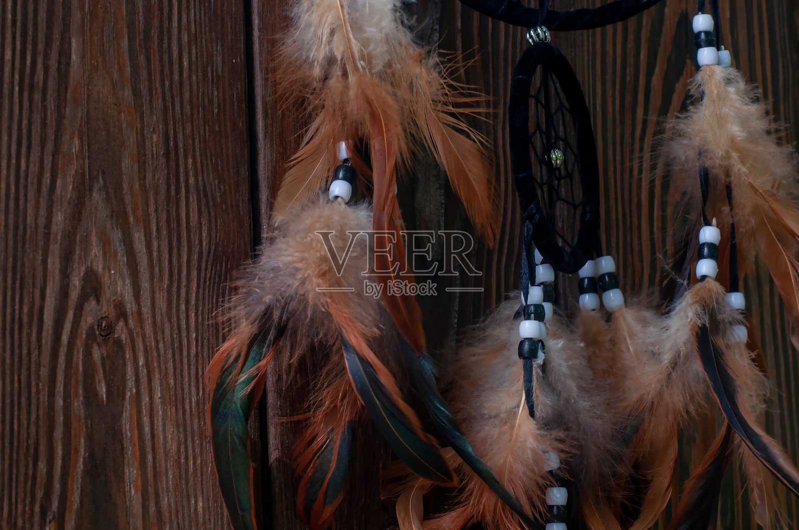 捕梦网，美国本土木制背景的护身符。萨满照片摄影图片