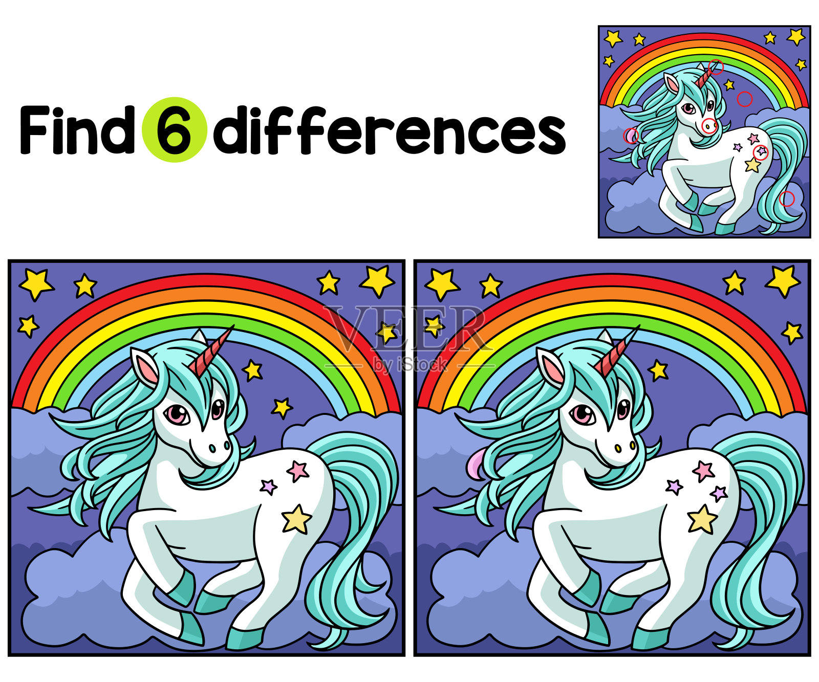 独角兽站在彩虹发现差异插画图片素材