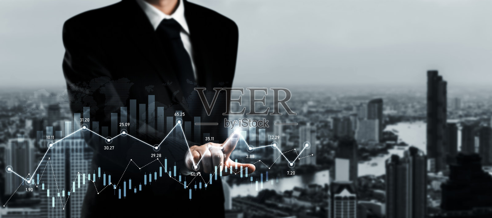 商人与数字金融业务图表的感知技术照片摄影图片