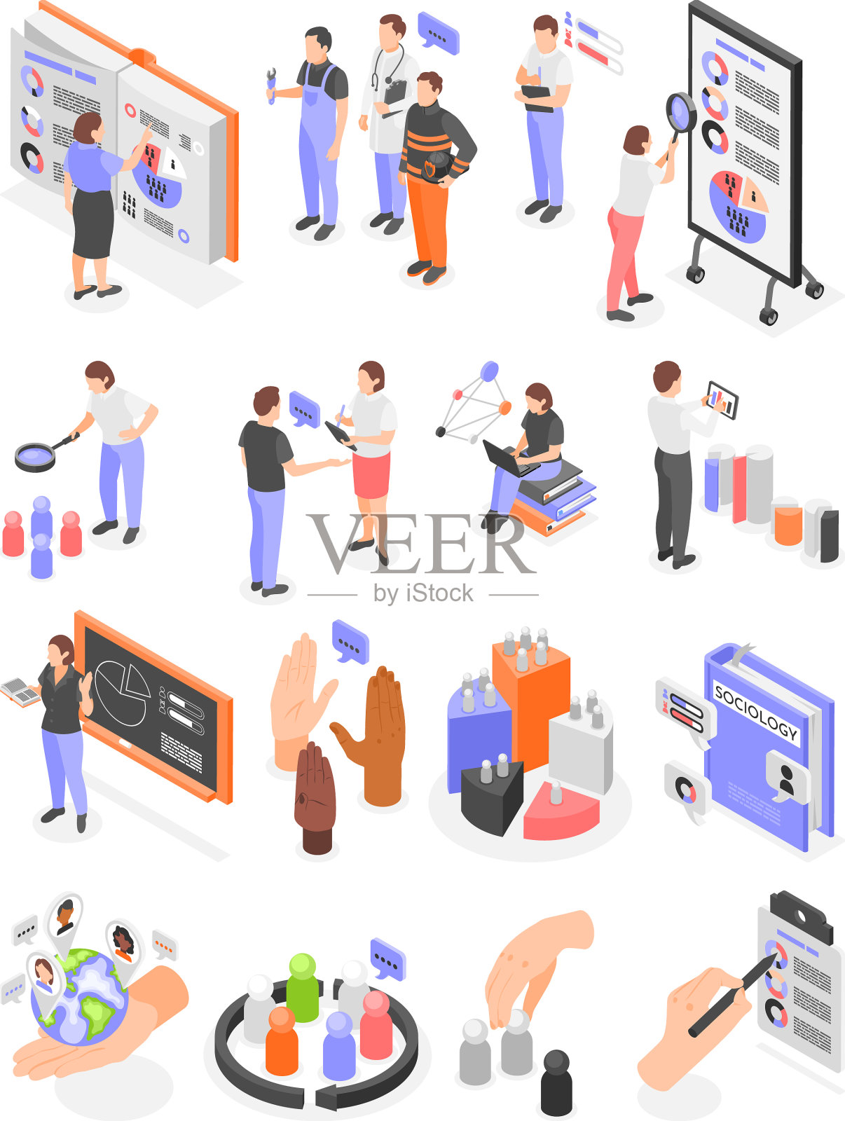 社会学等距图标集插画图片素材