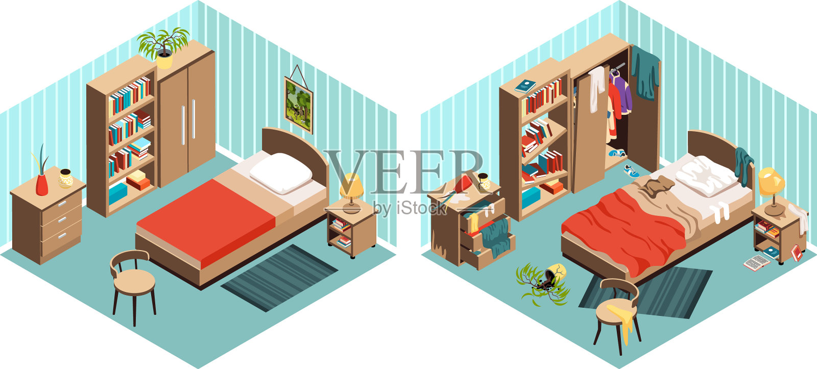 脏室和洁净室的比较插画图片素材