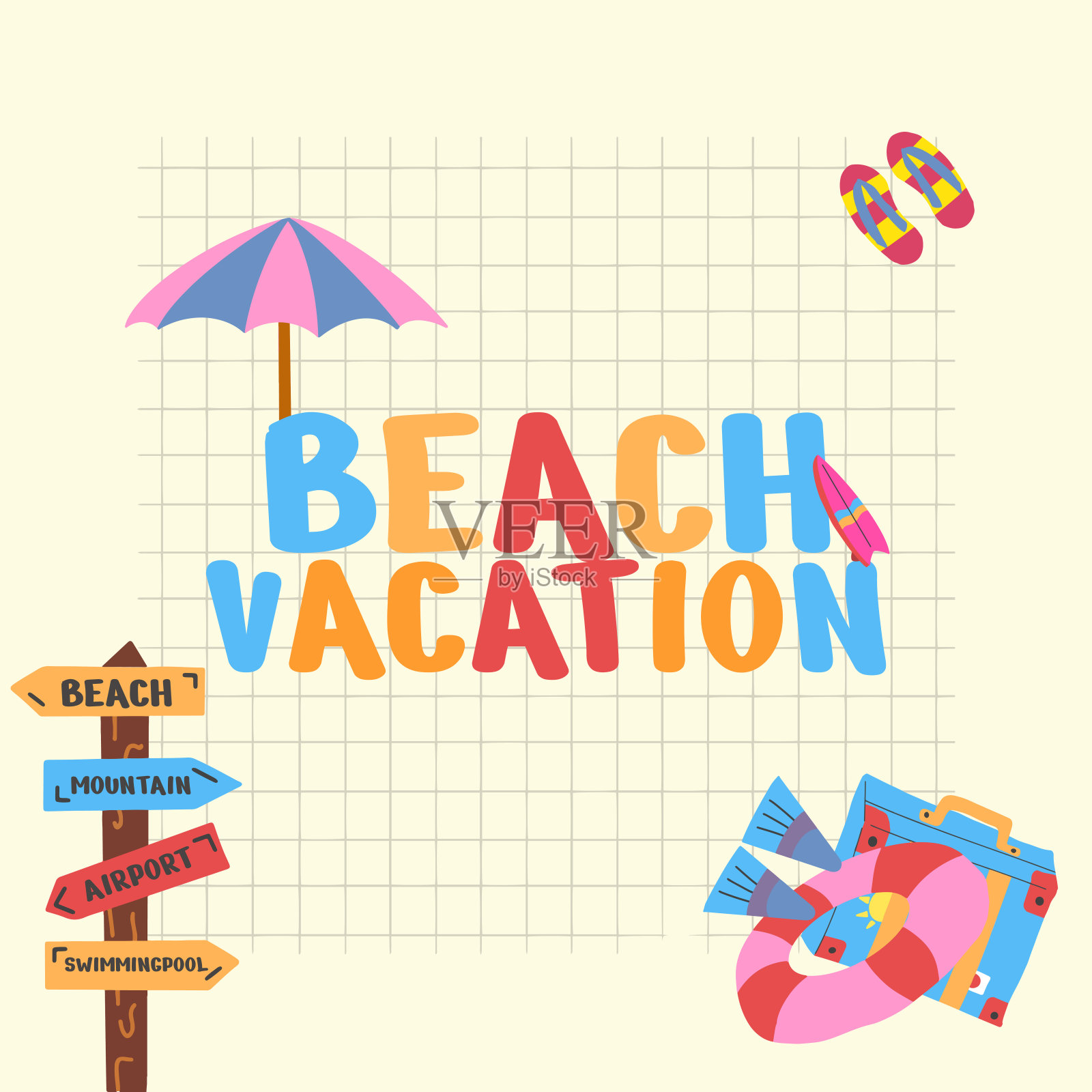 夏季海报元素设计销售。插画图片素材