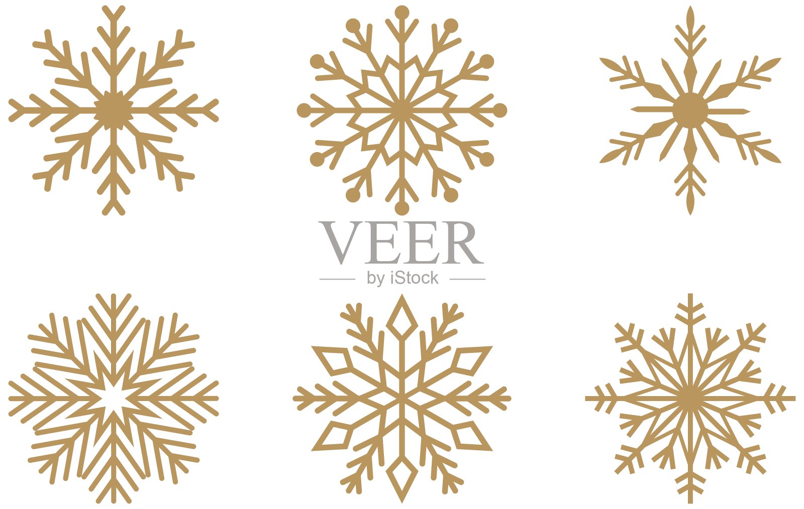 白色背景上的金色磨砂抽象雪花符号插画图片素材