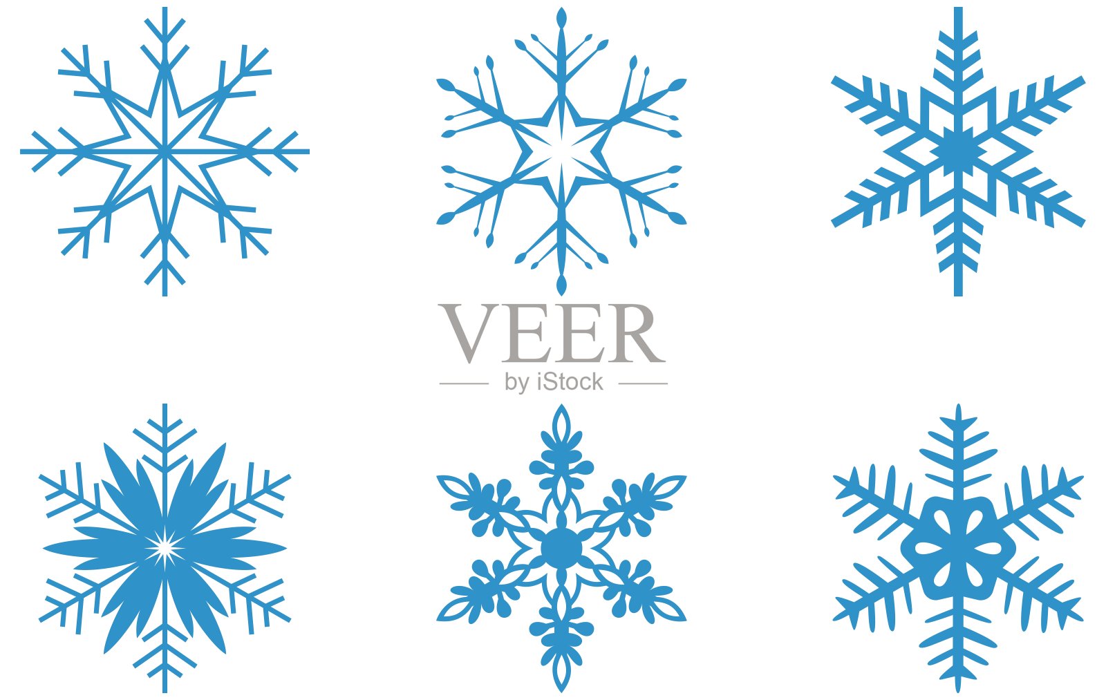 白色背景上的冰蓝色霜状抽象雪花符号插画图片素材