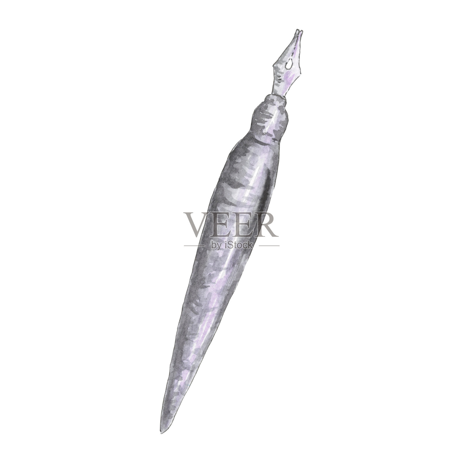 这支笔是用水彩手绘的。白色背景上的孤立插图用于徽标，图案，物体上的印刷，学校邀请设计。儿童和艺术家文具插画图片素材