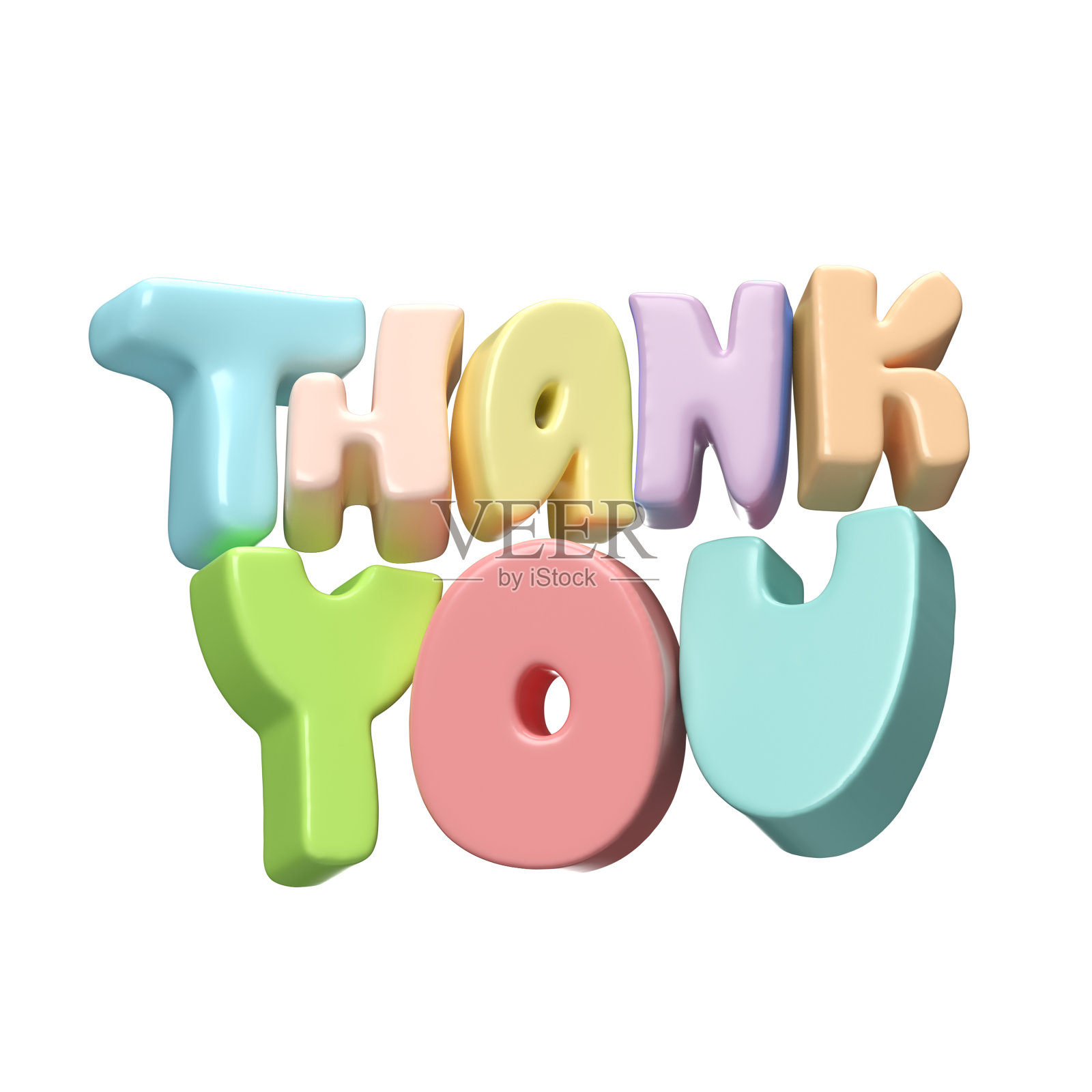 感谢多色字母3d文字图标手绘，感恩节可爱的插图孤立的白色背景与剪切路径照片摄影图片
