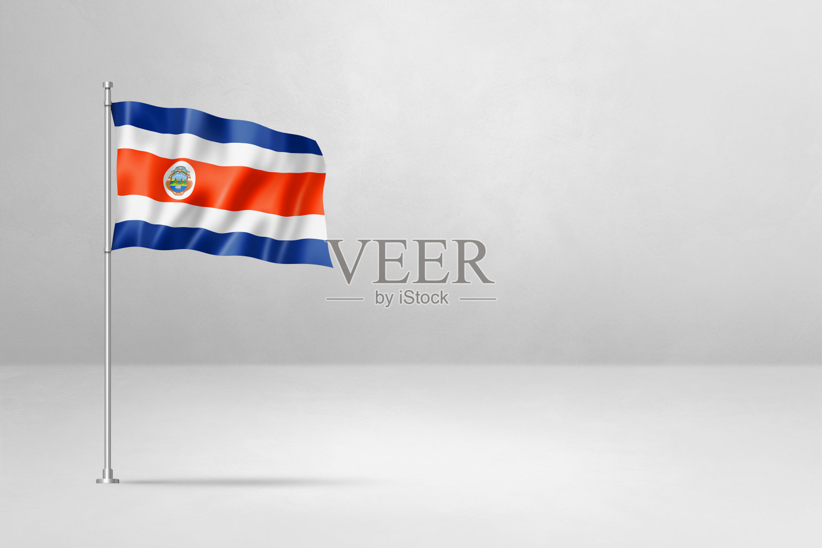 哥斯达黎加国旗孤立在白色混凝土墙背景照片摄影图片