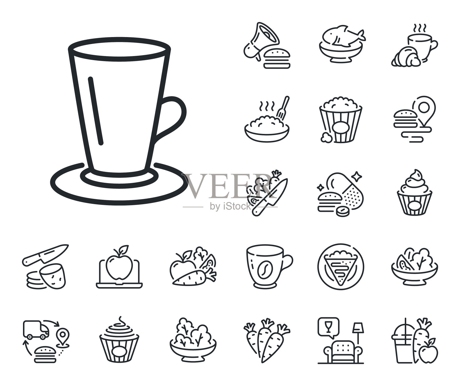 杯茶线图标新鲜饮料标志可丽饼图标素材