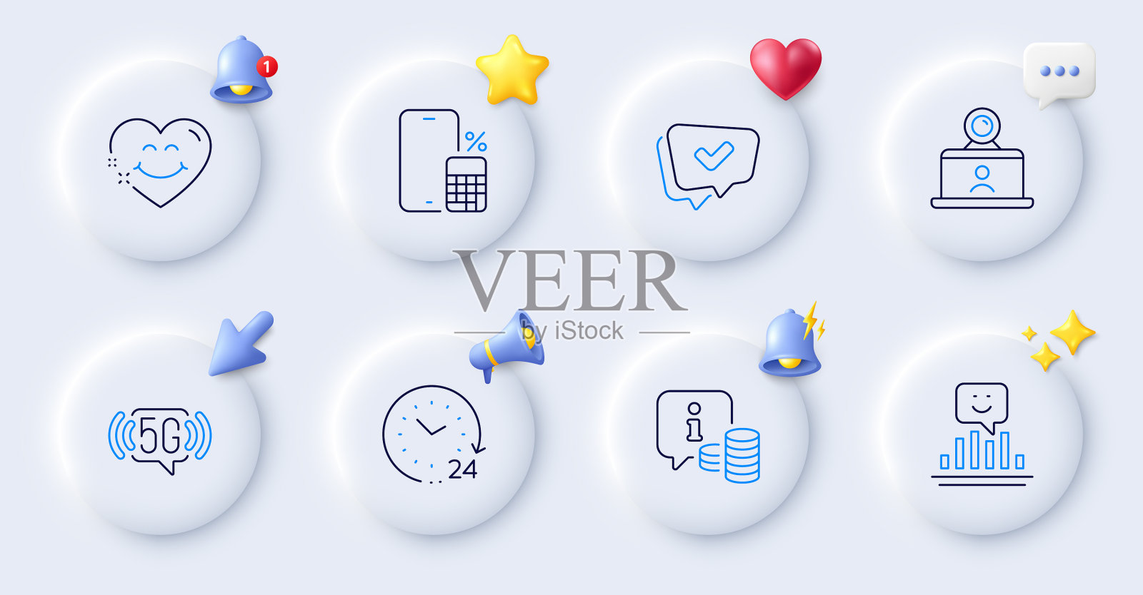 5g wifi视频会议和24小时线路图标图标素材