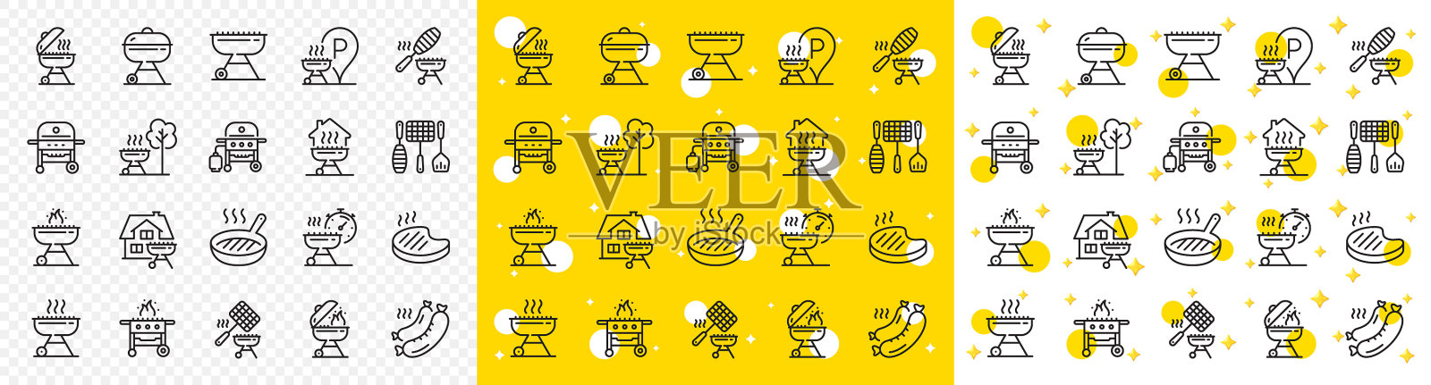 烧烤线图标肉或鲑鱼牛排烧烤吸烟者插画图片素材