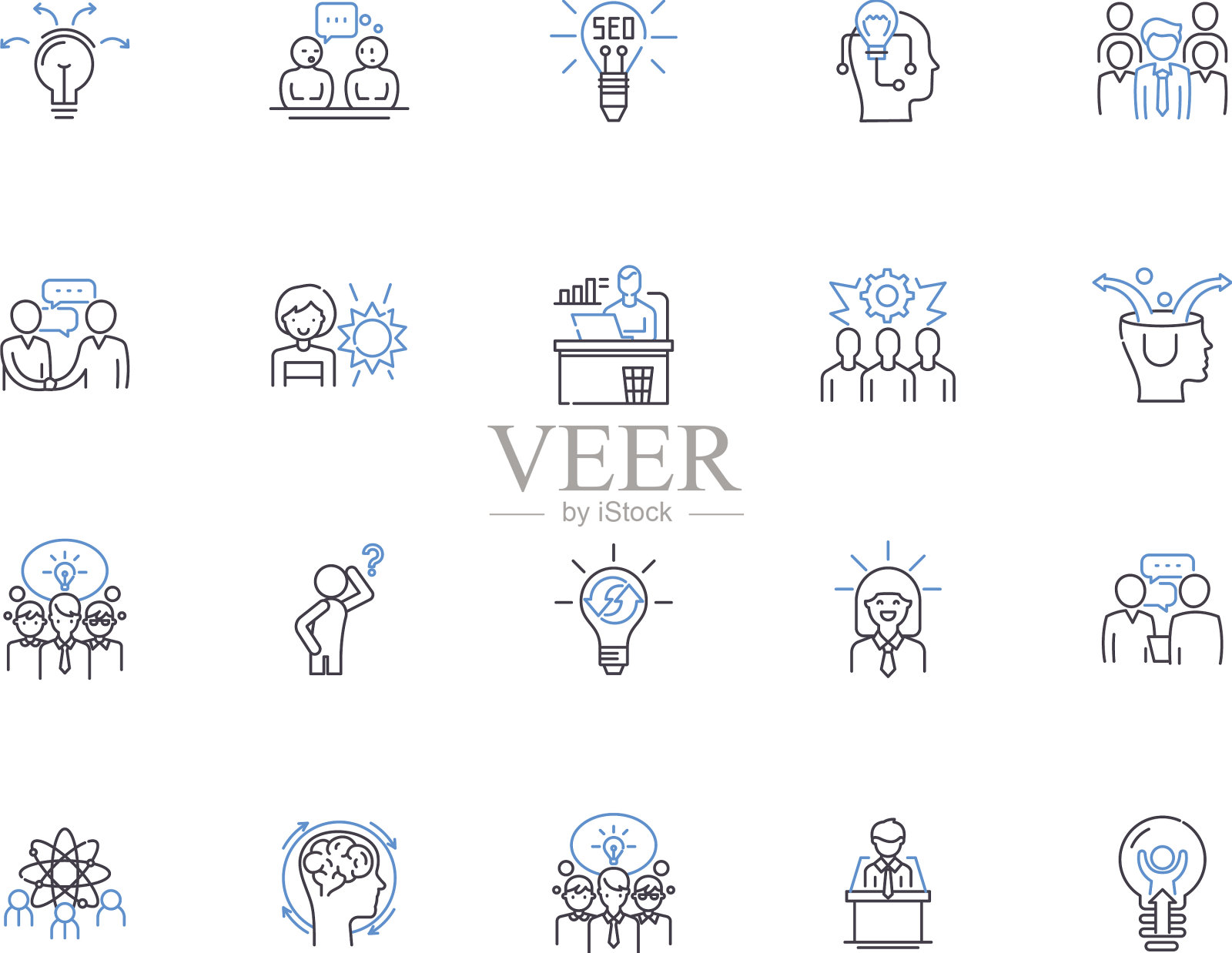 有思维的人勾勒出图标集合思维图标素材