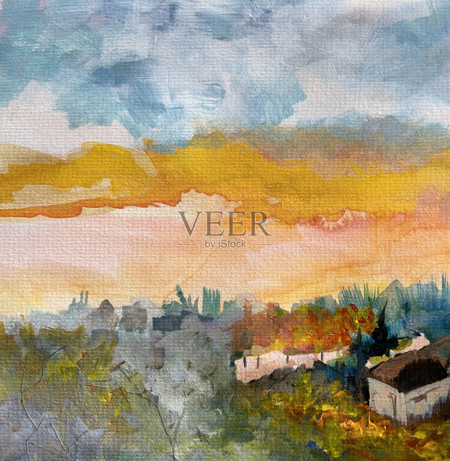 日落之村插画图片素材