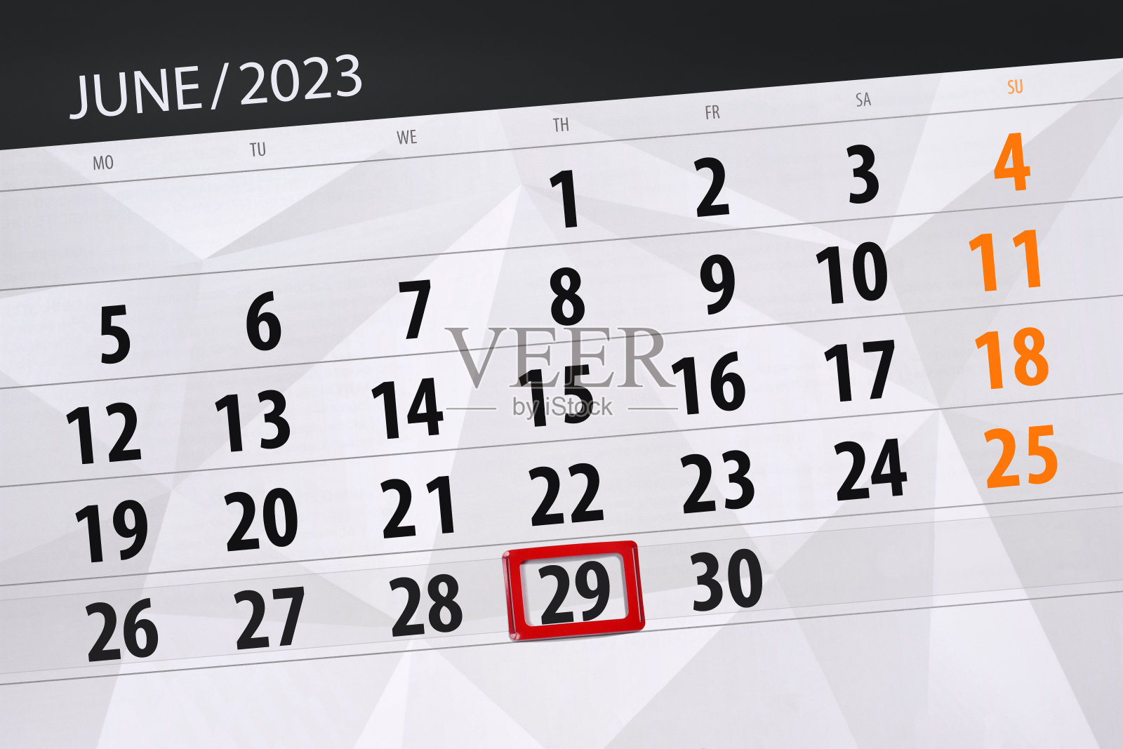 2023年日历，截止日期，日期，月，页，组织者，日期，6月，周四，29号插画图片素材