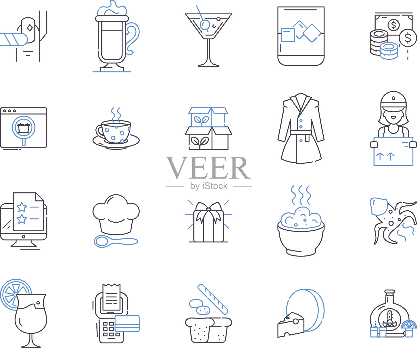 杂货店的轮廓图标收集杂货商图标素材