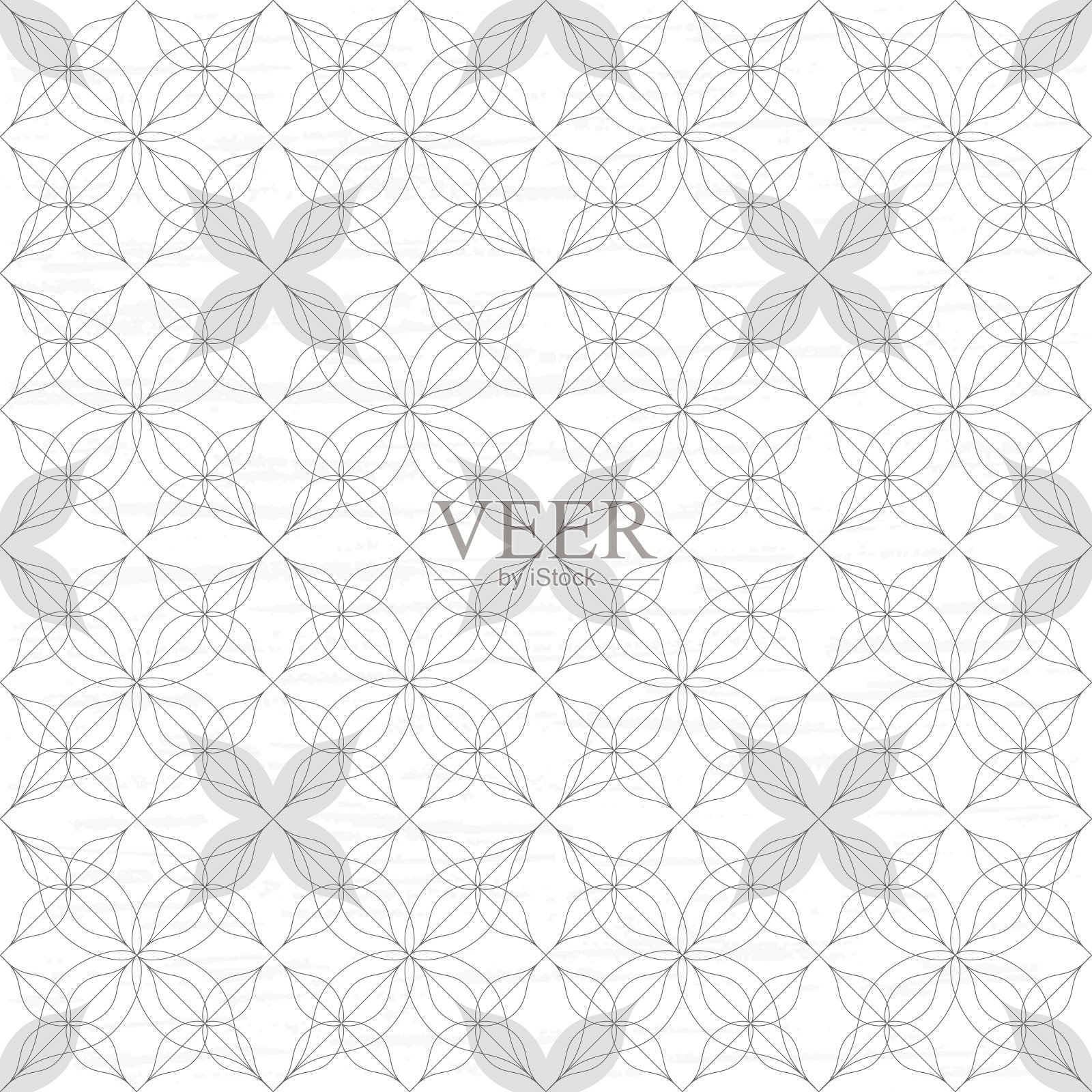 无缝矢量图案与灰色轮廓花在一个白色的背景，纹理。插画图片素材