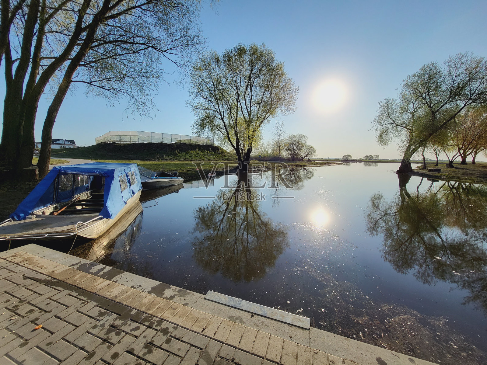 春日在公园景观建筑立面种植植物照片摄影图片