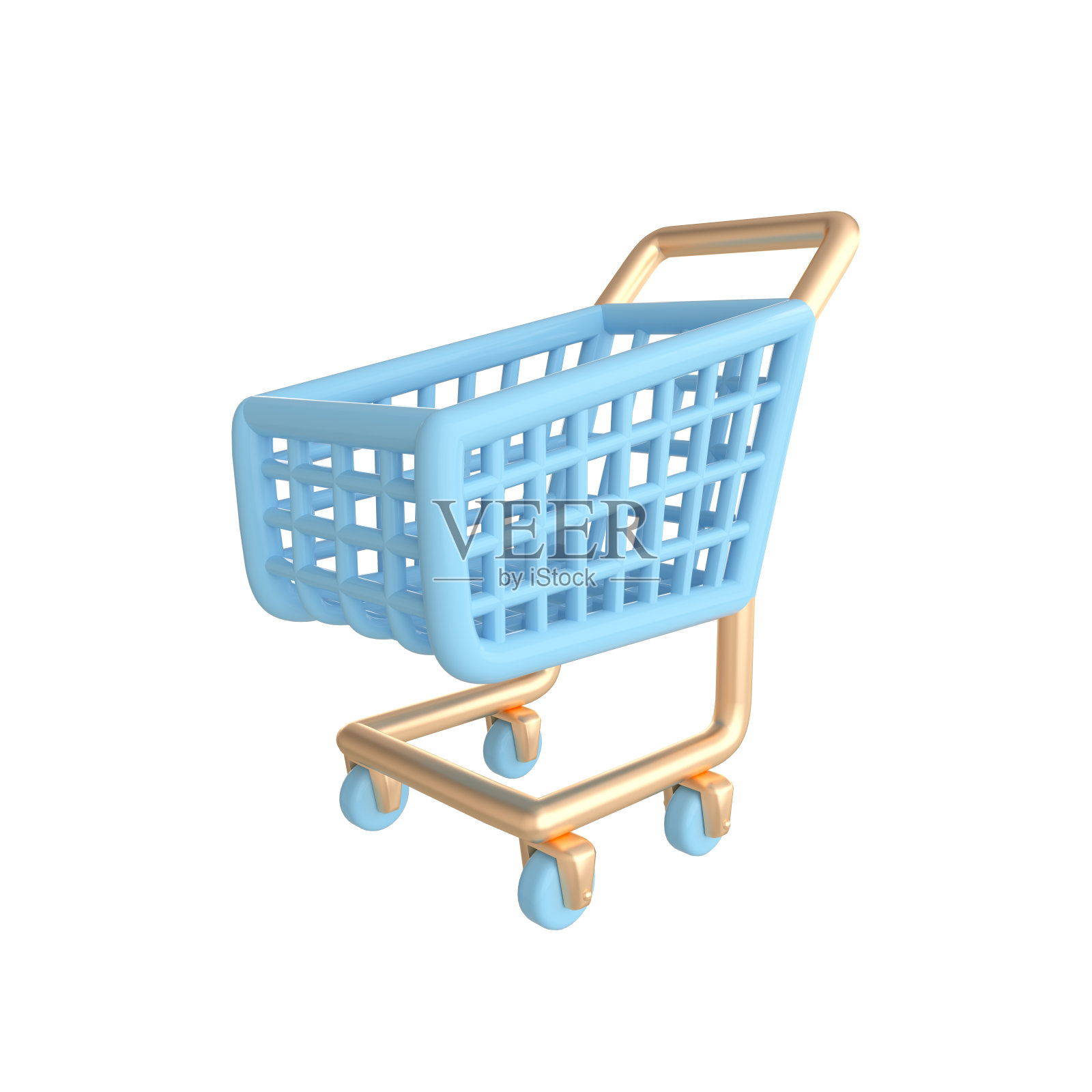 白色背景上孤立的蓝色购物车。照片摄影图片