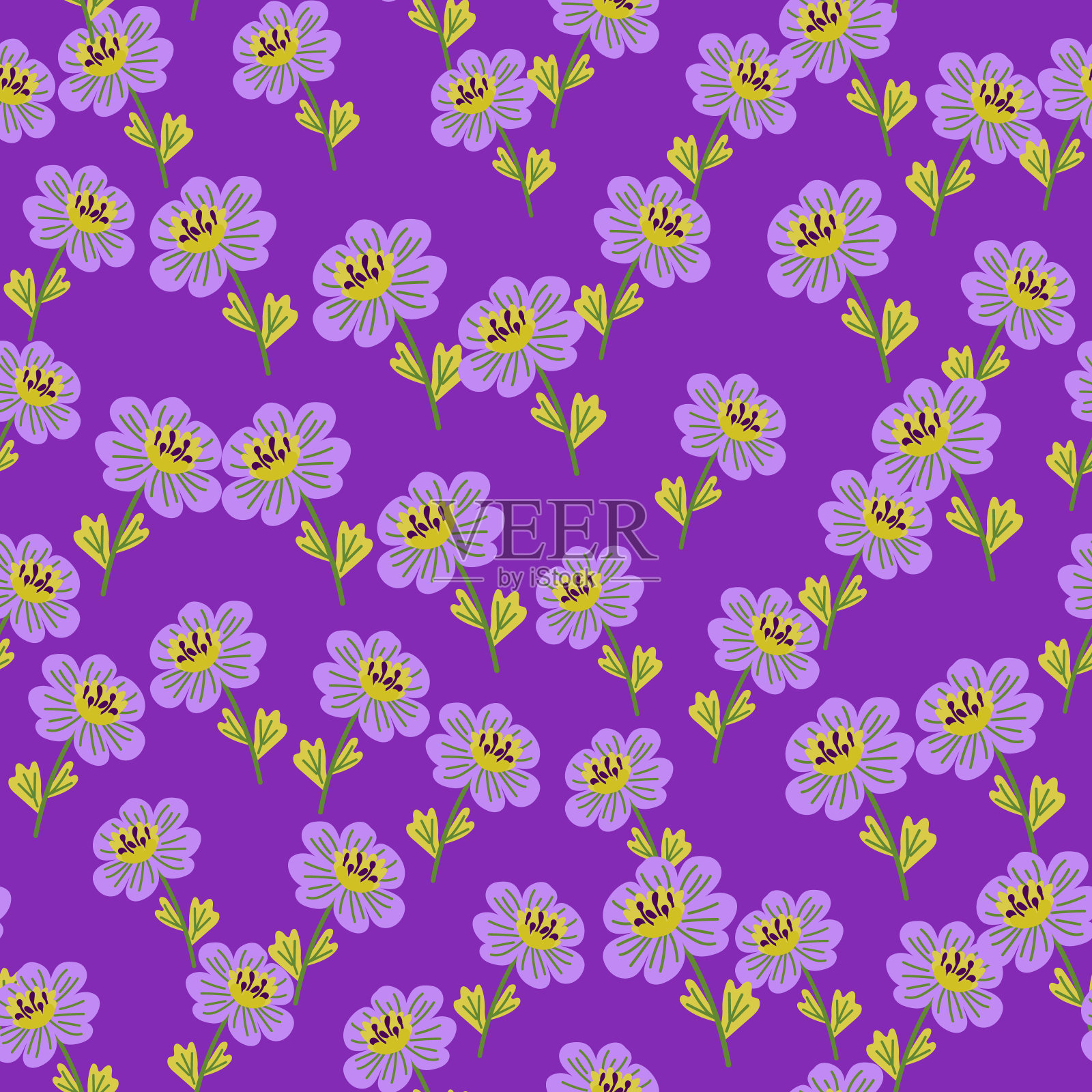 简单的洋甘菊花无缝图案。装饰朴素的植物壁纸。可爱的风格化的花朵背景。插画图片素材