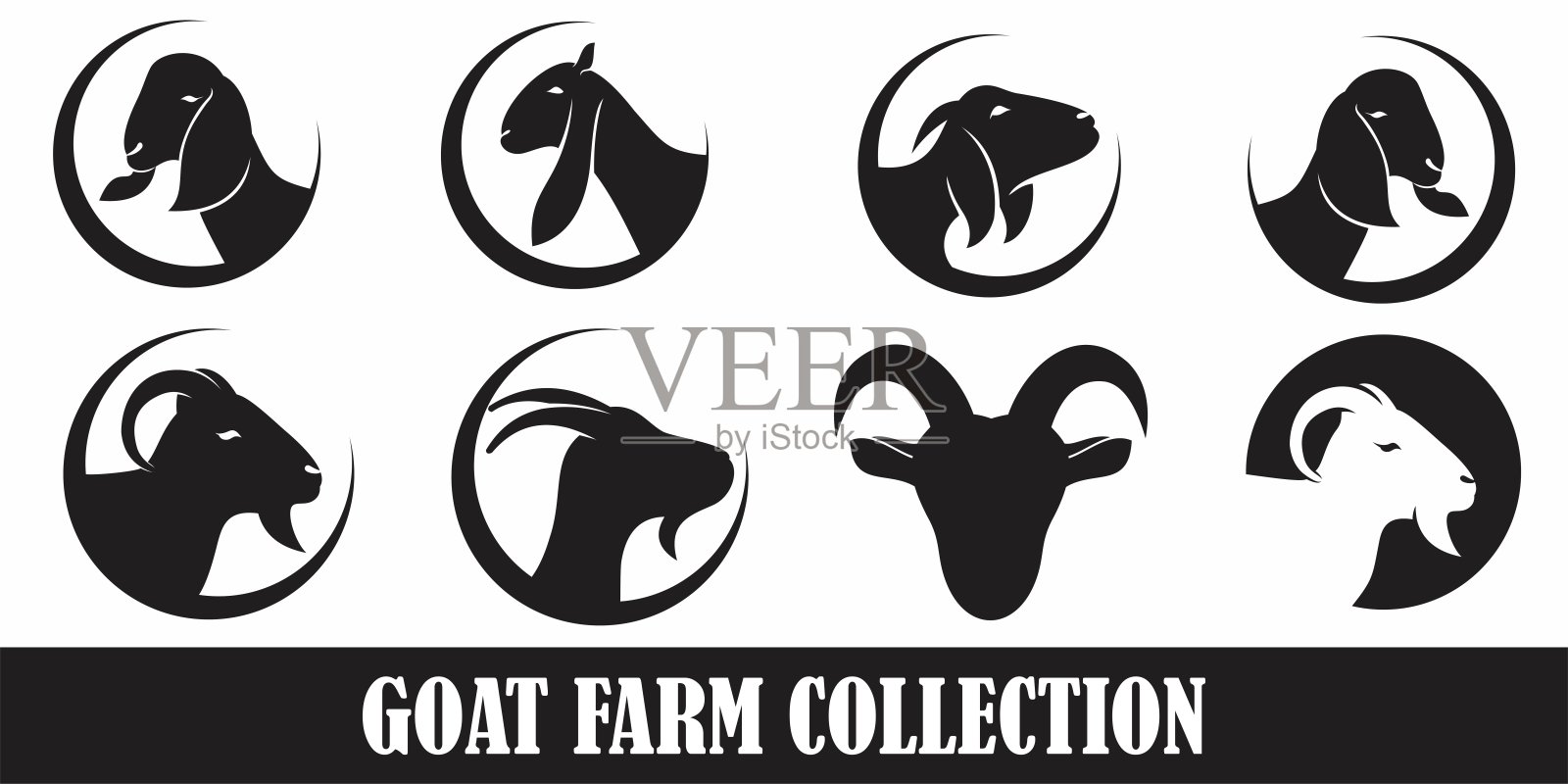 一套山羊头廓形标志设计高级矢量插画图片素材