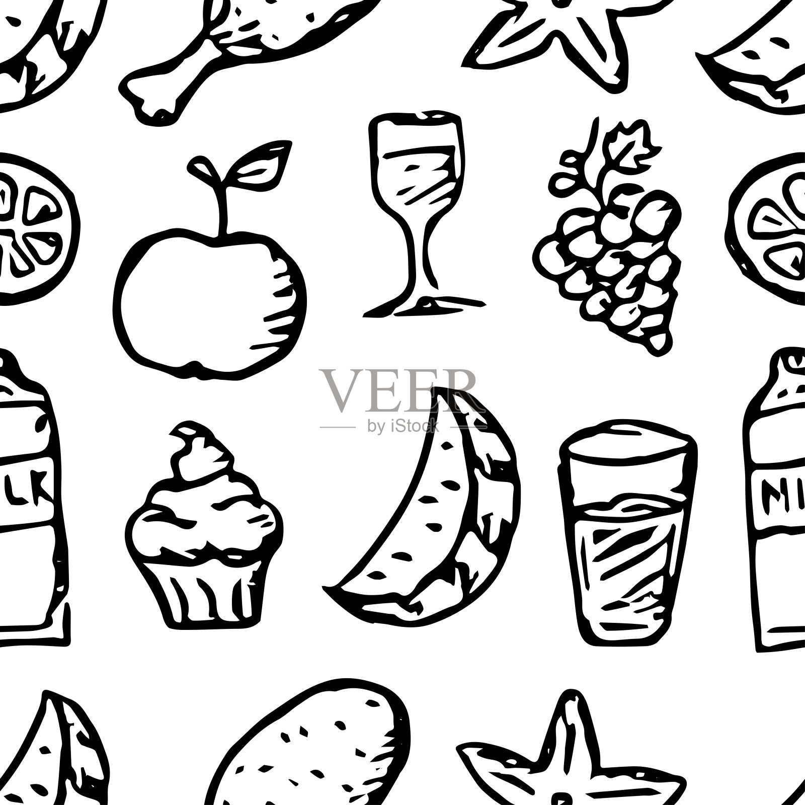 无缝的食物背景。绘制食物图案插画图片素材