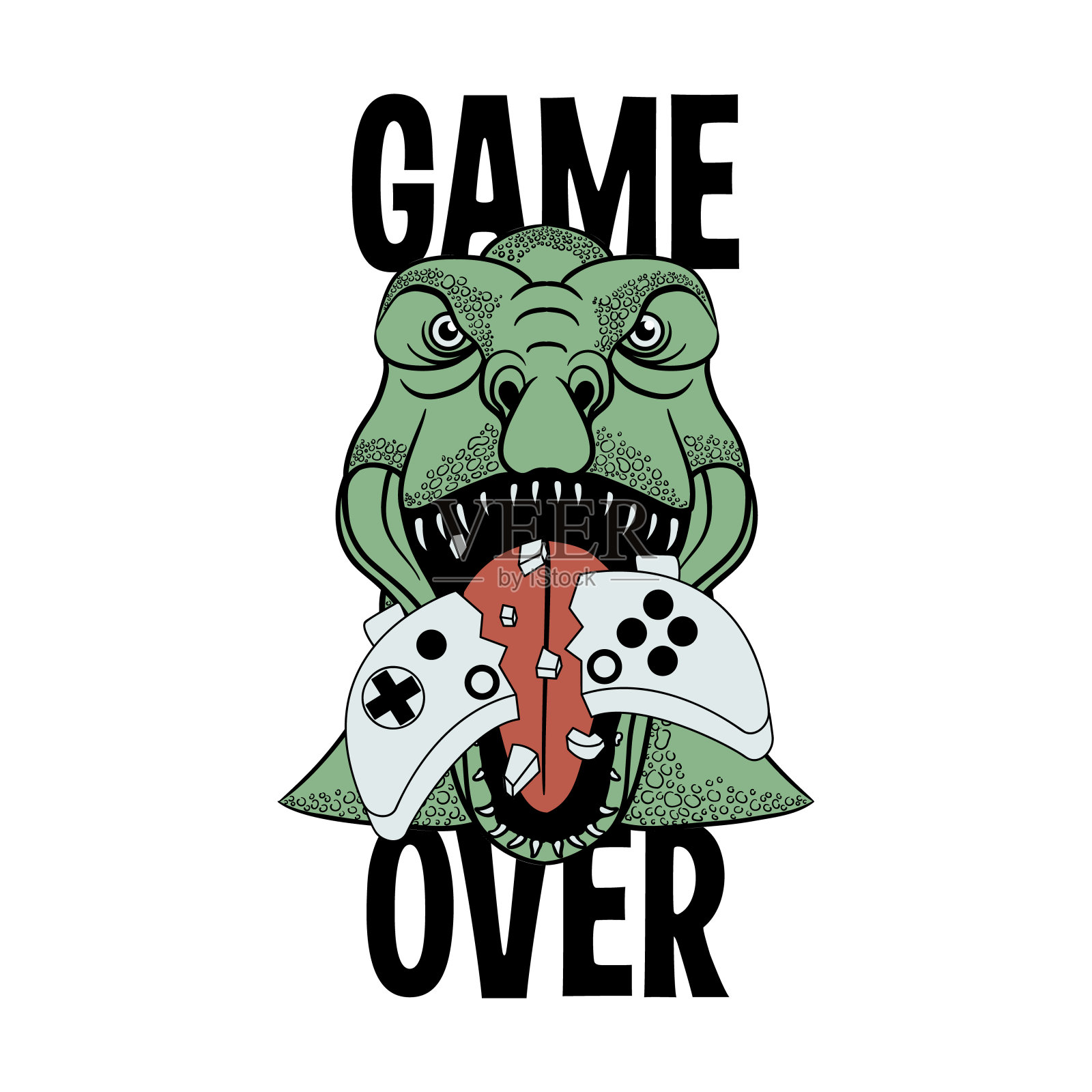 手绘矢量恐龙插图。霸王龙的游戏结束了。用于t恤印花和其他用途。插画图片素材