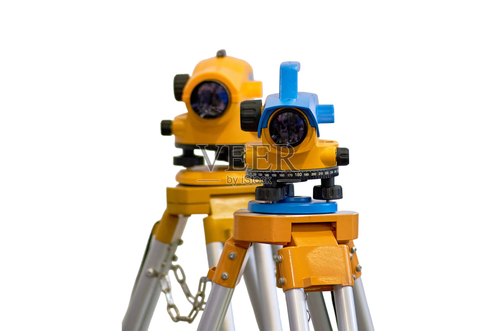 工程和地形测量用大地测量仪器，隔离在白色背景上照片摄影图片
