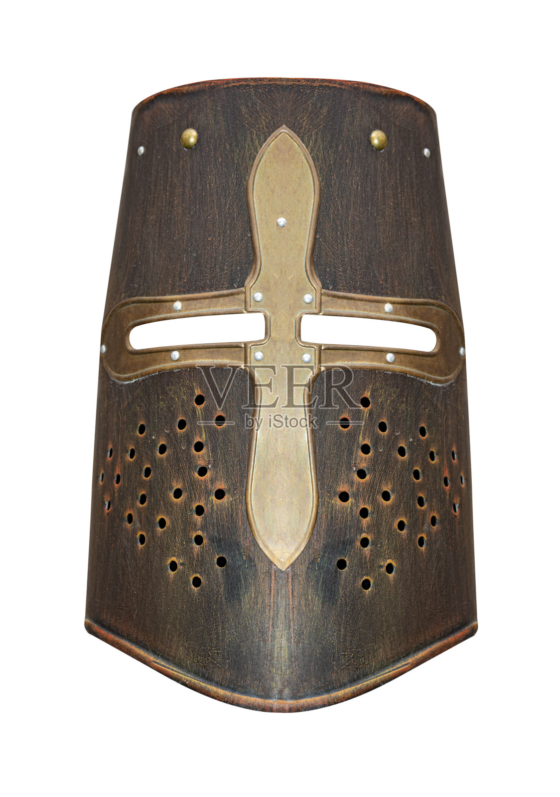 中世纪骑士的头盔。照片摄影图片