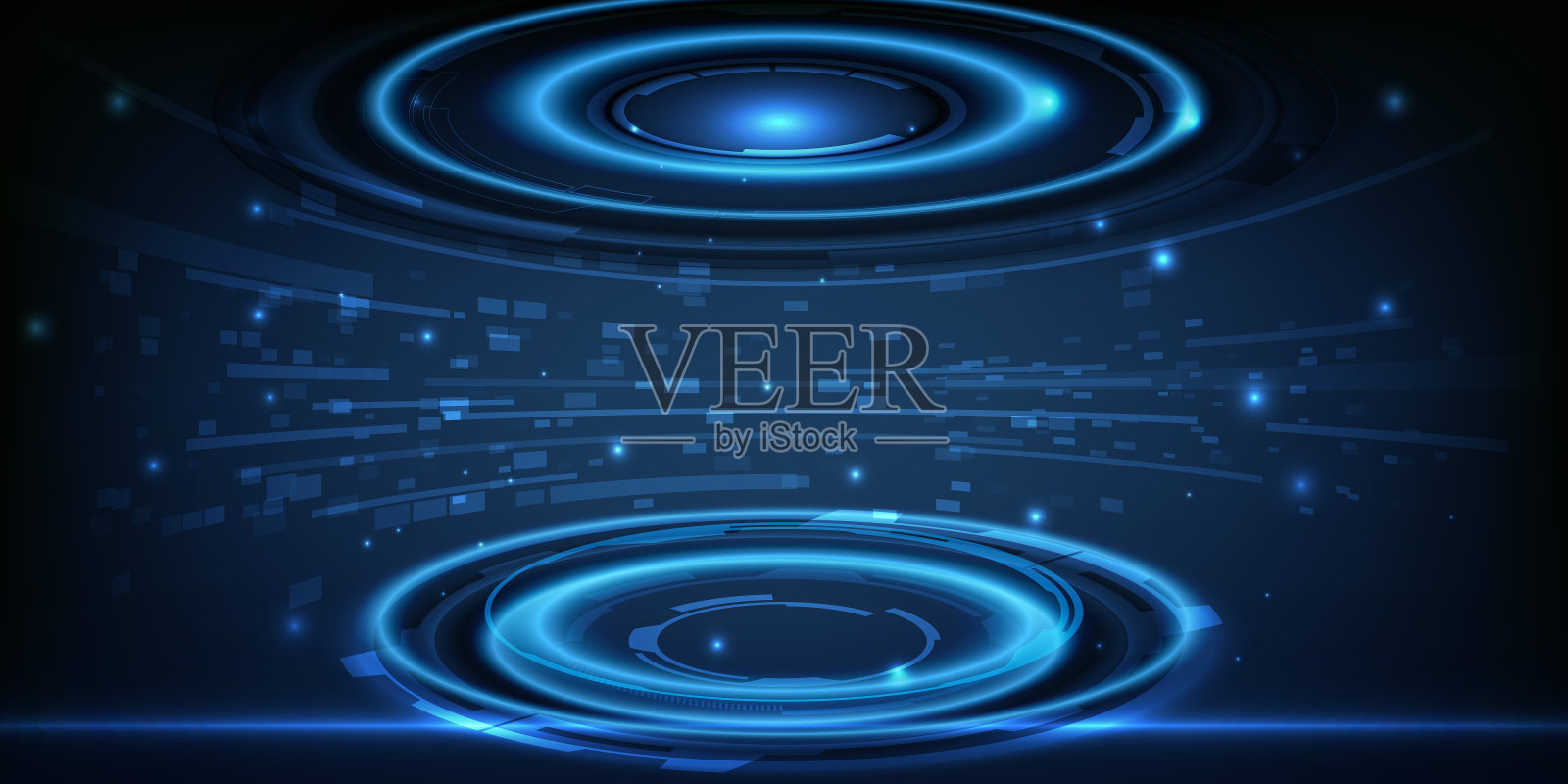 矢量插图数字高科技抽象蓝色未来的数字蓝色霓虹灯舞台或基座为数字技术广告艺术背景。插画图片素材