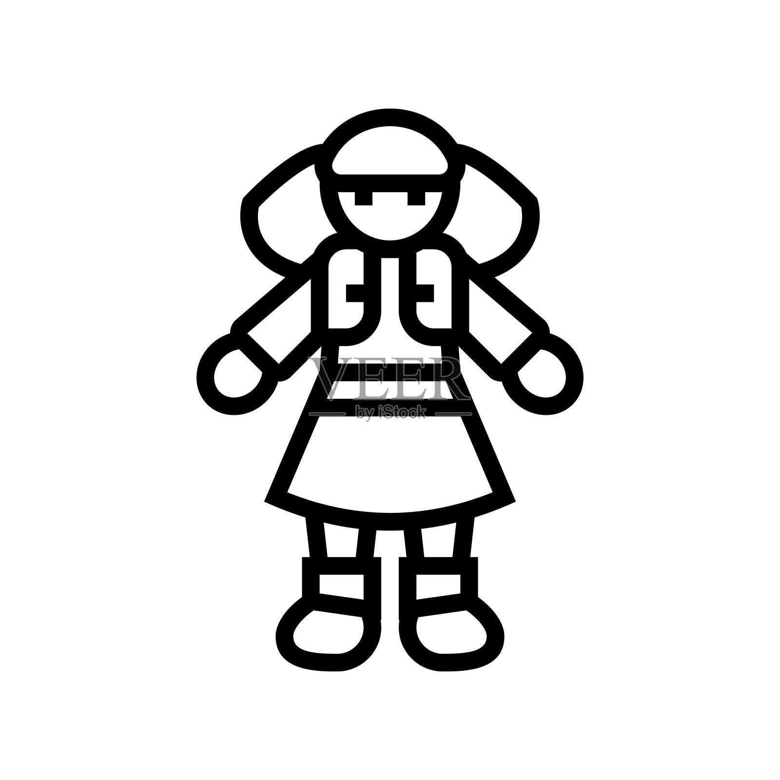 娃娃玩具儿童娃娃儿童线图标矢量插图插画图片素材